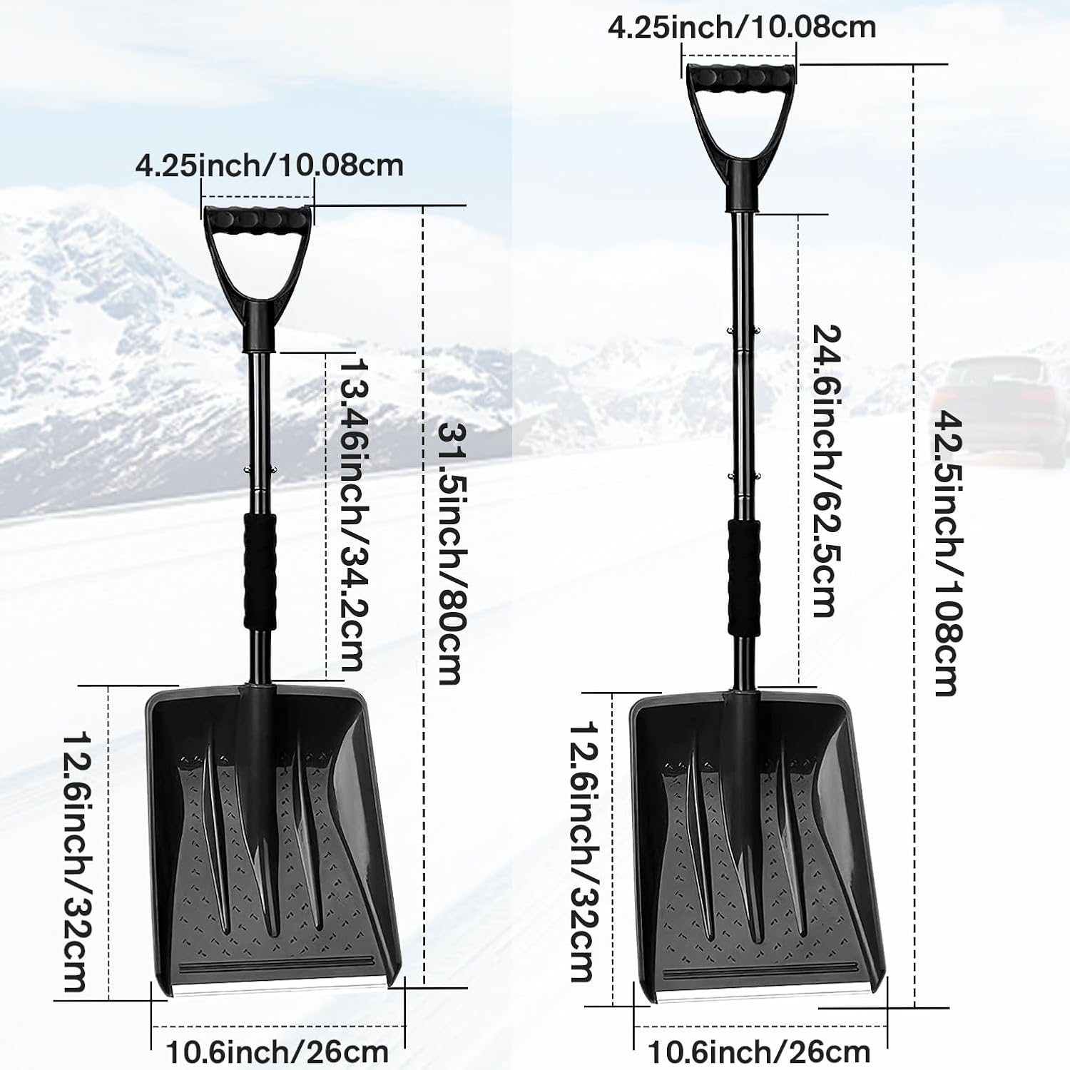 Tanbaby Snow Shovel for Driveway & Home Garage, 45 Inch Folding Snow Removal Shovel with Ergonomic D-Grip Handle, Portable Snows Shovels for Garden, Home Sidewalk, Camping and Emergencys