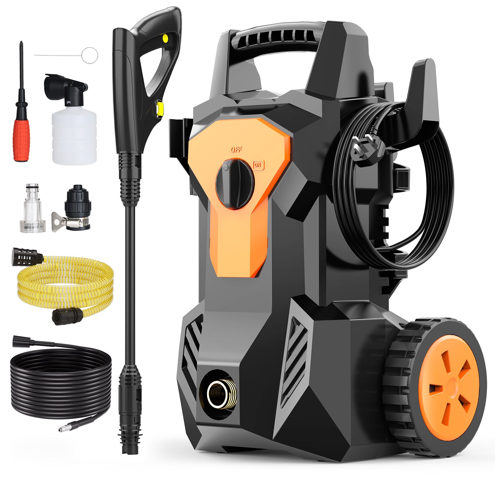 Tanbaby Electric Pressure Washer, 1600W 2000PSI Max 1.8 GPM Power Washer with 6FT Power Cord 32FT Hose 4 Nozzles Soap Cannon for Car Garden Yard Pool