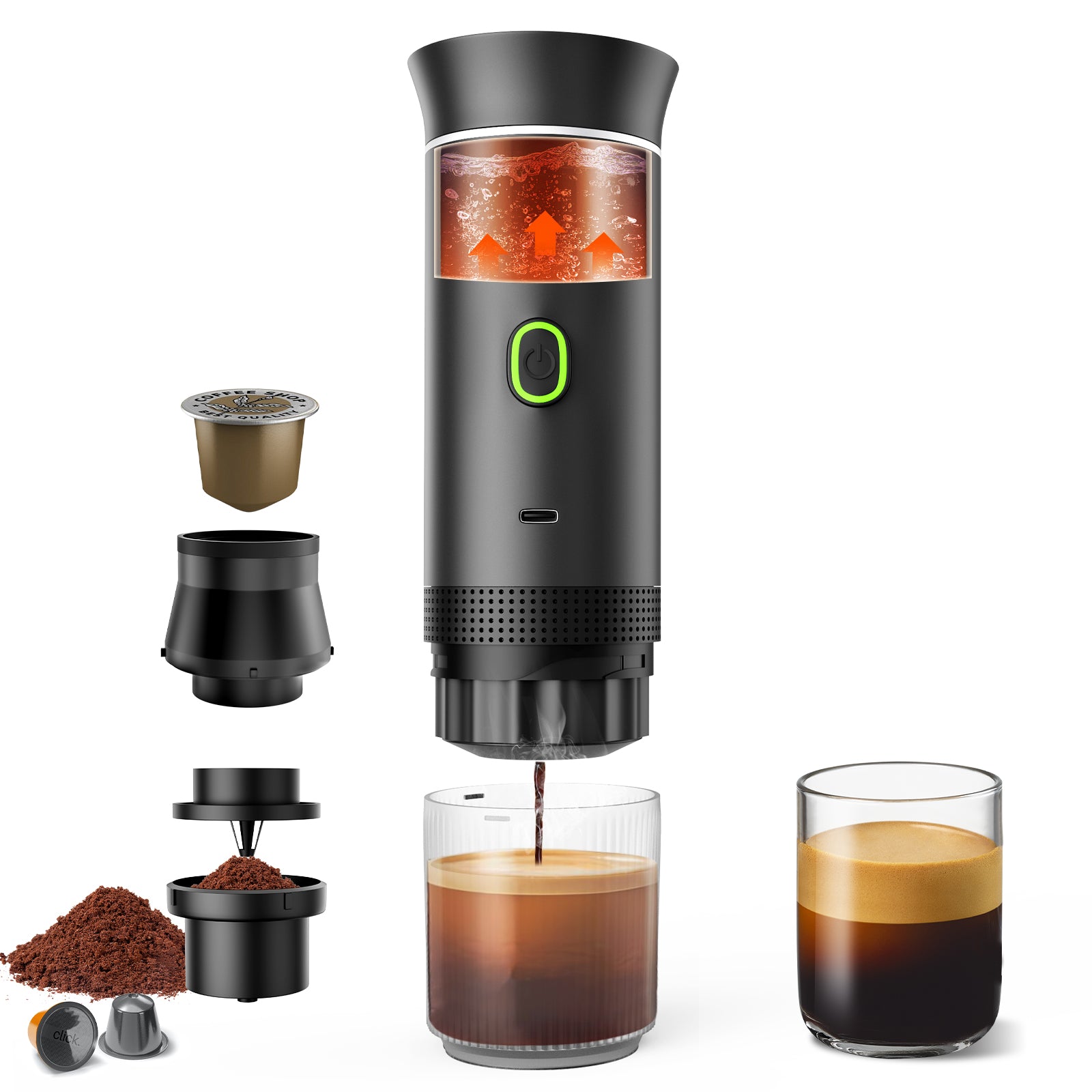 Veubew Mini Coffee Maker, Electric Espresso Machine, One Button Capsule Espresso Maker with Fast Self-Heating, Travel Coffee Machine for Home Office Camping