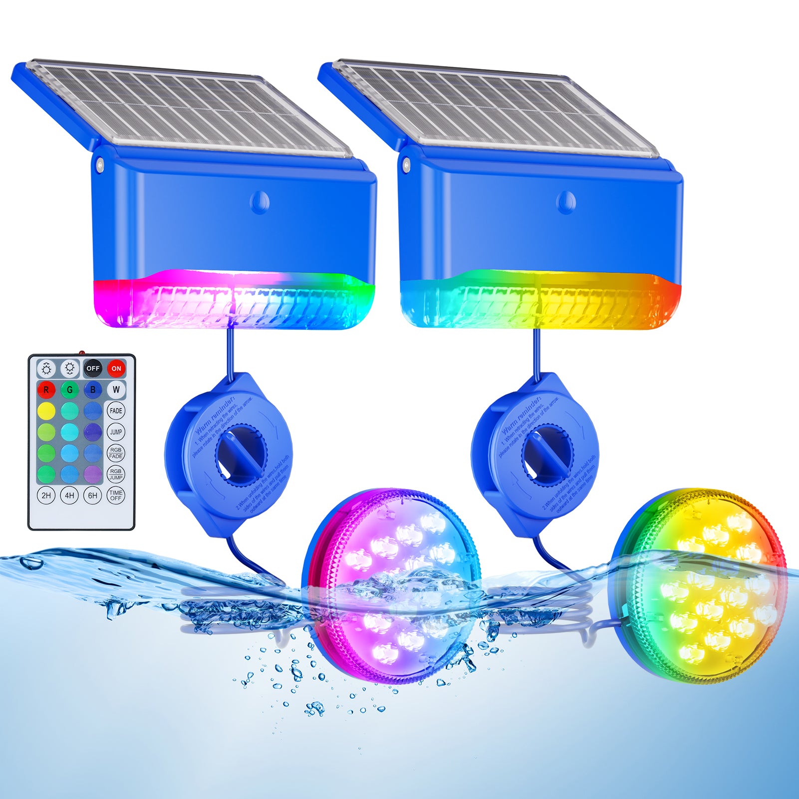2PCS Solar Pool Lights, RGB Color Changing Pool Light with Remote, IP68 Waterproof Swimming Pool Lights, 16 Colors Underwater Patio Decor for Pools