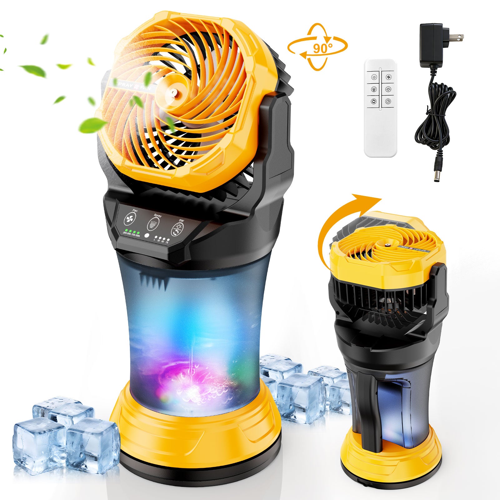 Fimilo 30000 mAh Portable Misting Fan with RGB Light, 2L Water Tank Rechargeable Camping Mist Fan with 120° Auto Oscillating 4 Speeds & Spray for Patios Fishing Travel Garden Party Golf Tent