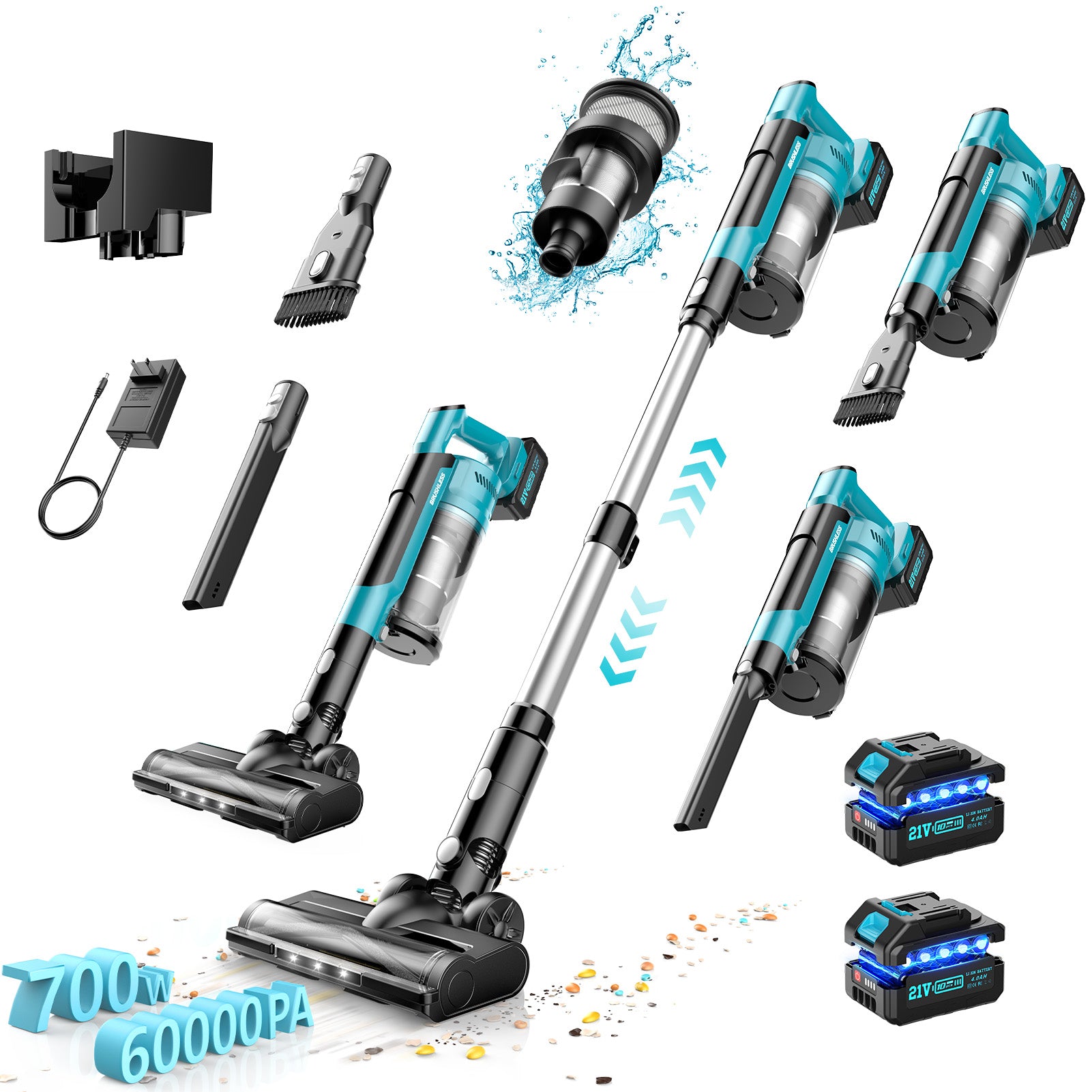 Amiluo Cordless Vacuum Cleaner, 600W/60KPA 70mins Brushless Vacuum Cleaners for Home, 8000mAh Battery Stick Vacuum with Hepa Filter, 6 in 1 Handheld Vacuum for Pet Hair/Carpet/Hardwood Floor/Dorm