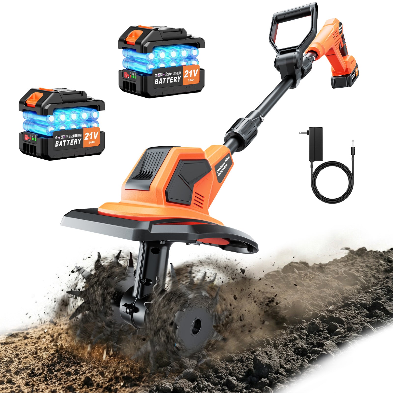 Tanbaby Cordless Electric Tiller, 360RPM Garden Tiller Cultivator, Battery Powered Rototiller with 2 * 4.0Ah Batteries, 9" Width, 6.7" Depth for Weeding, Gardening & Soil Cultivation
