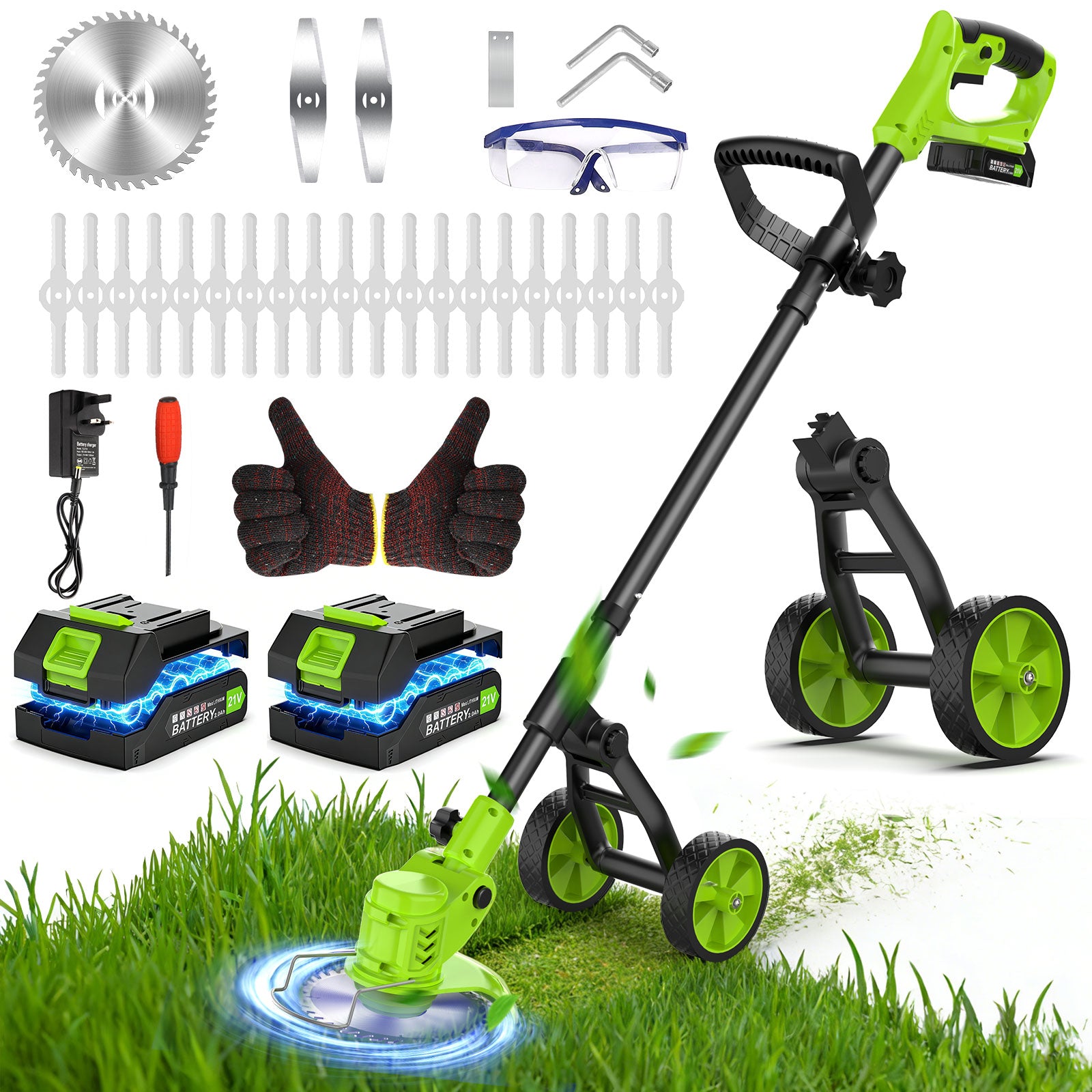 Fovendi 6 inch Weed Eaters Cordless with 2026 Upgraded Wheels, 3-in-1 Battery Powered Grass Trimmer & String Trimmer/Edger Kit for Lawn Garden Trimming