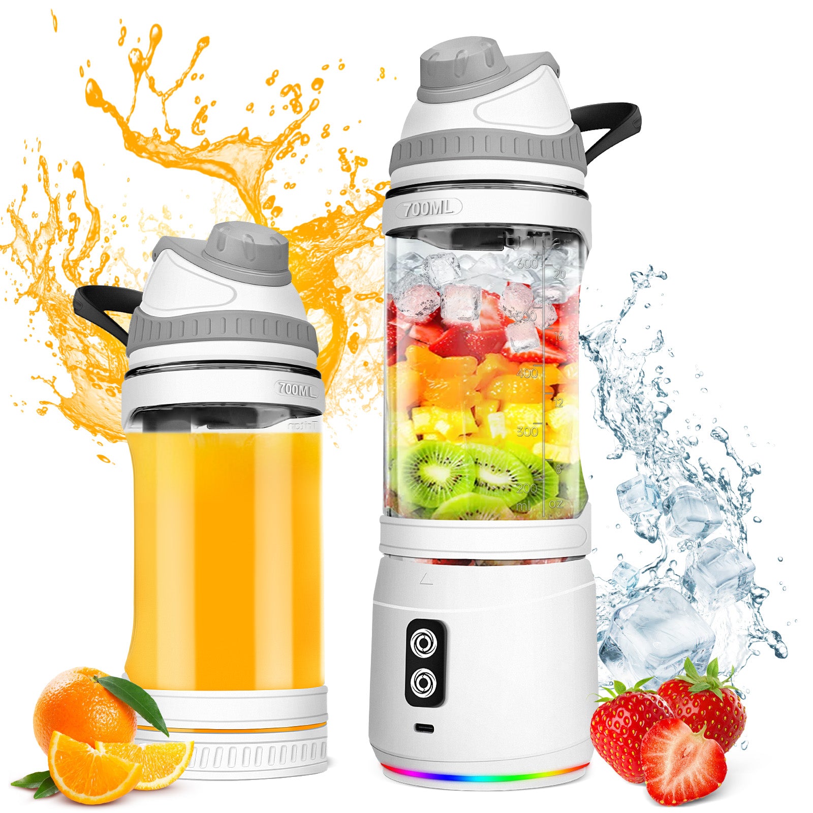 Portable Blender,Veubew Personal Blender 240 Watt for Shakes and Smoothies with 6 Metal Blades, 24 oz Mini Blender Cup with Travel Lid and USB Rechargeable for Office, Gym, Kitchen (Gray)