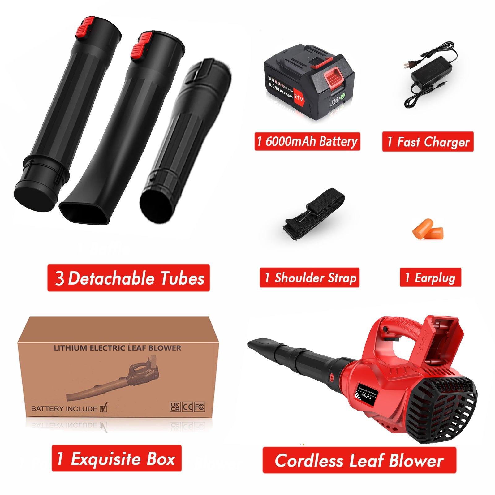 Cordless Leaf Blower with 6000mAh Battery and Charger, Tanbaby 21V 180MPH 320CFM Electric Leaf Blowers with 2 Section Tubes 6-Speed Dial Control for Fall Leaf, Lawn/Garden Care, Snow, Debris, Dust