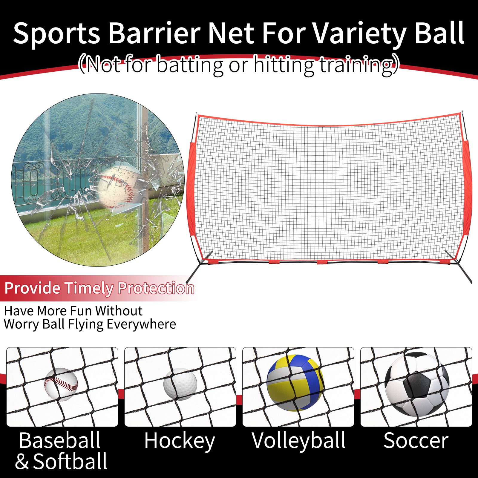 Amiluo 10ft X 16ft Baseball Net for Hitting and Pitching, Softball Training Equipment with Carry Bag, Net for Backyard Batting Practice