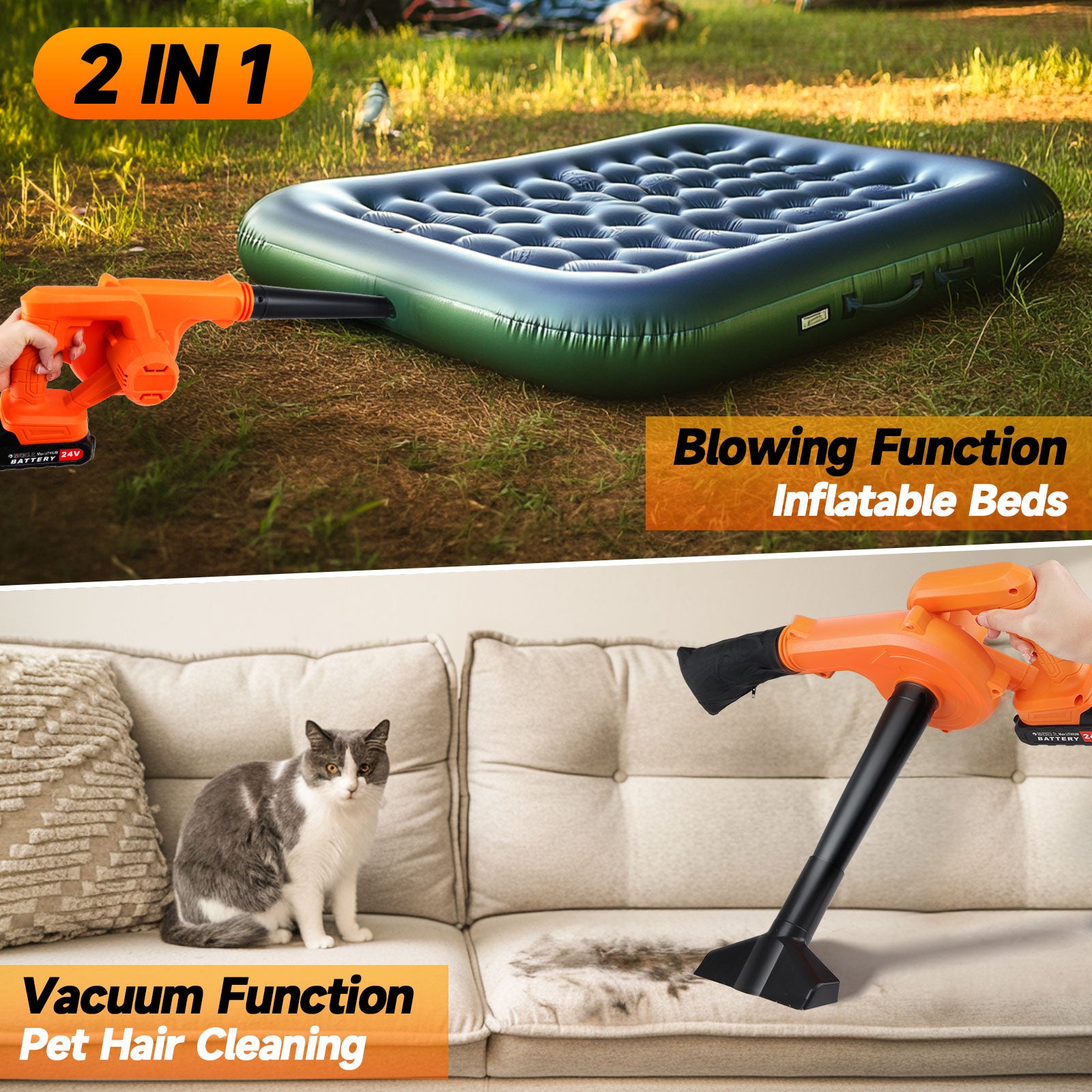 Fovendi Mini Leaf Blower Cordless with 2 Battery and Charger, 2-in-1 Handheld Electric Vacuum & Blow for Pet Hair,Crumb,Dust Cleaning