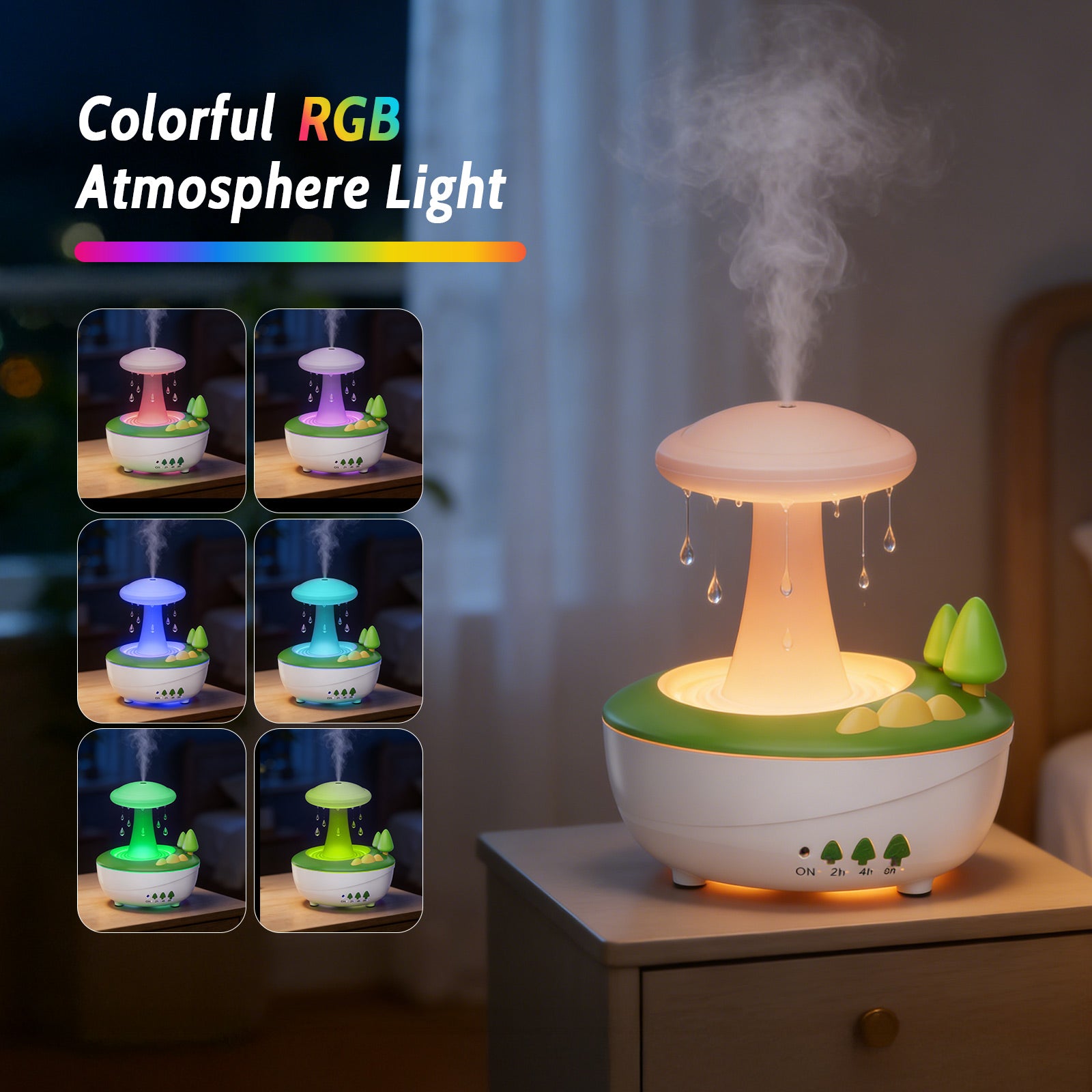 Fimilo Raindrop Aroma Diffuser 280ml with Soothing Mist & Water Droplet, Essential Oil Diffuser with 7-Color LED, Cool Mist Humidifier with White Noise for Home Office Bedroom Gift