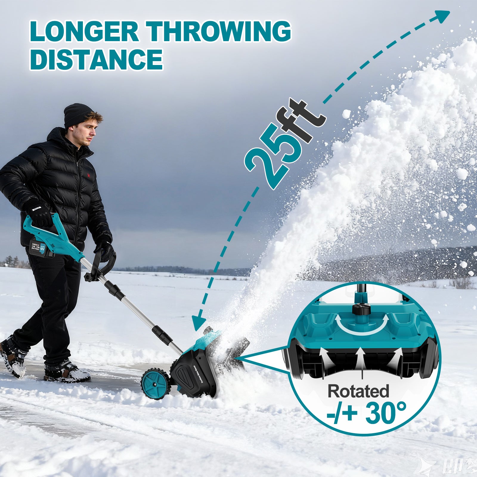 Fovendi 16-inch Cordless Snow Shovel Electric Snow Blower with Directional Plate, 4.5Ah Battery & Quick Charger Included for Driveway & Sidewalks