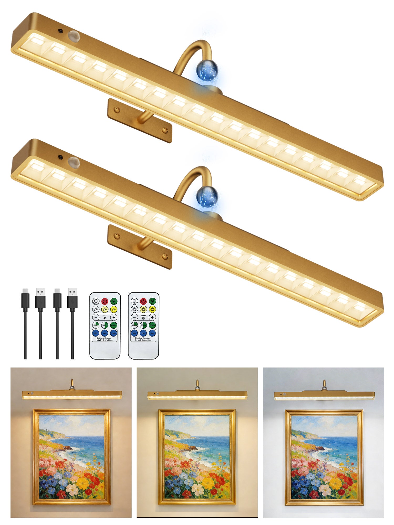 Yannovus Dimmable Cordless Picture Light with Controller and Timer, Rechargeable 5000mAh Battery Wall Sconce for Wall Pictures, Gallery Artwork, Paintings, Portraits, Dartboards