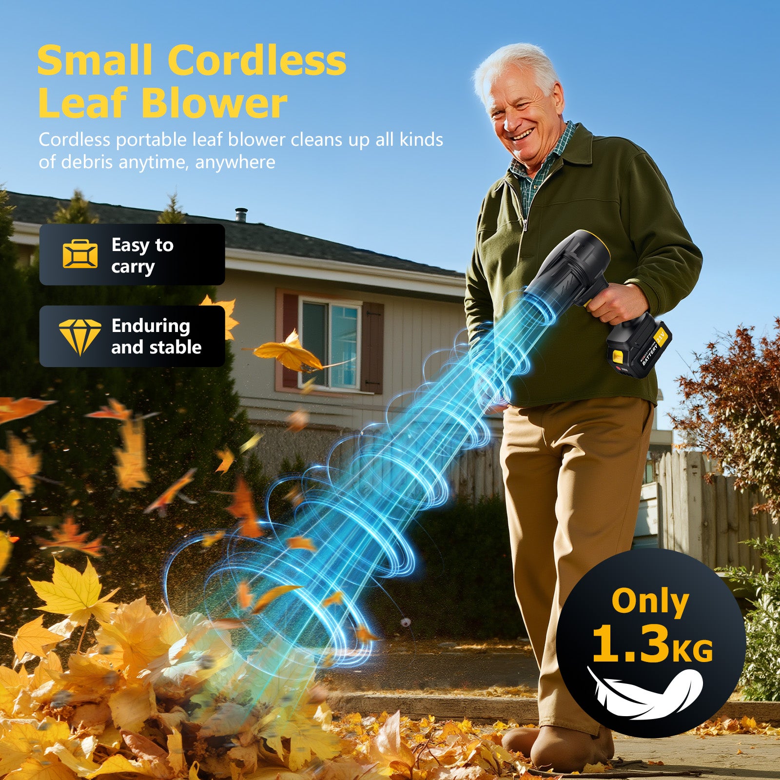 Leaf Blower Cordless with 2 Battery and Charger, 580CFM Handheld Electric Cordless Leaf Blowers, 21V 3.0Ah Battery Powered Leaves Blowers for Lawn Care, Patio, Car, Dust, Snow Blowing