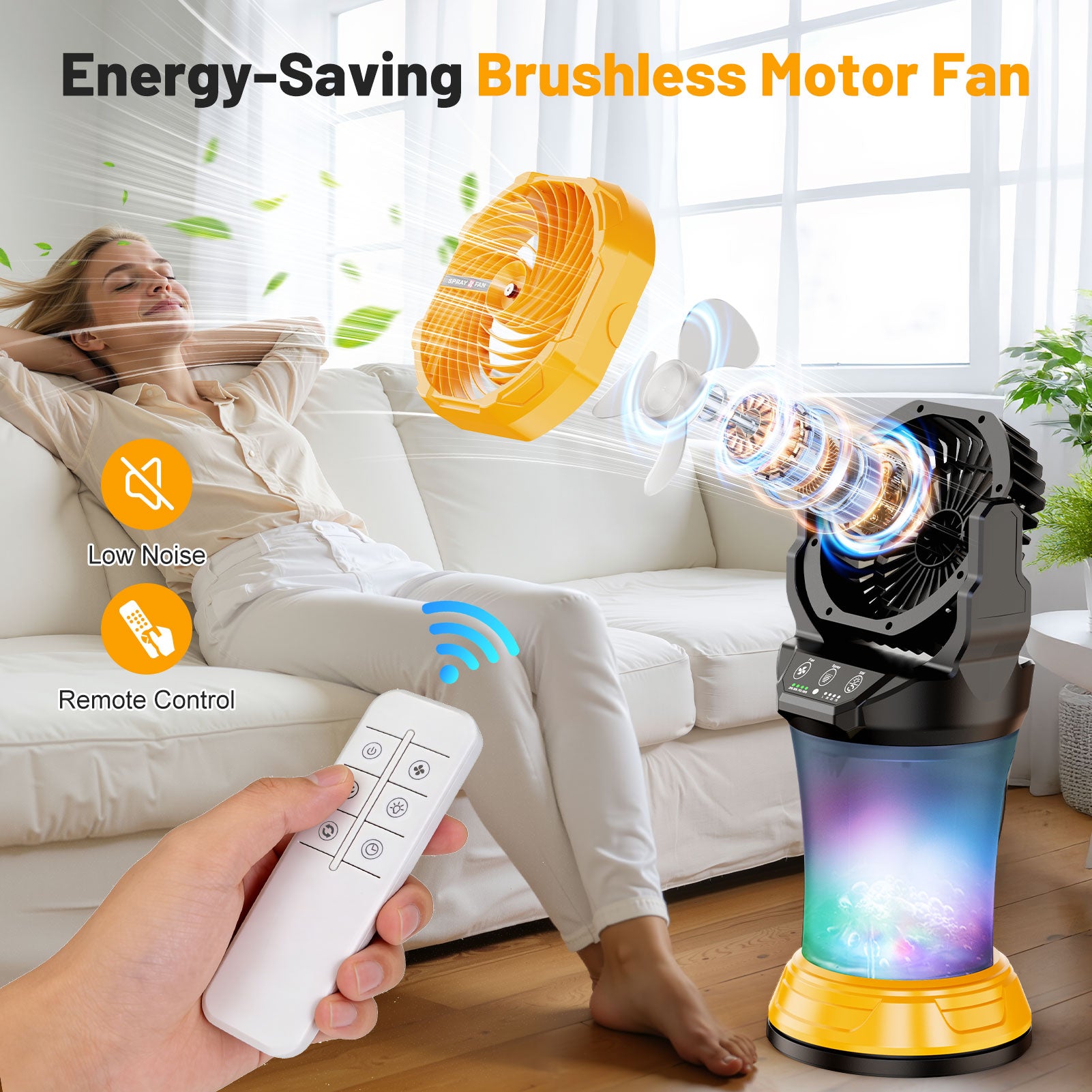 Fimilo 30000 mAh Portable Misting Fan with RGB Light, 2L Water Tank Rechargeable Camping Mist Fan with 120° Auto Oscillating 4 Speeds & Spray for Patios Fishing Travel Garden Party Golf Tent