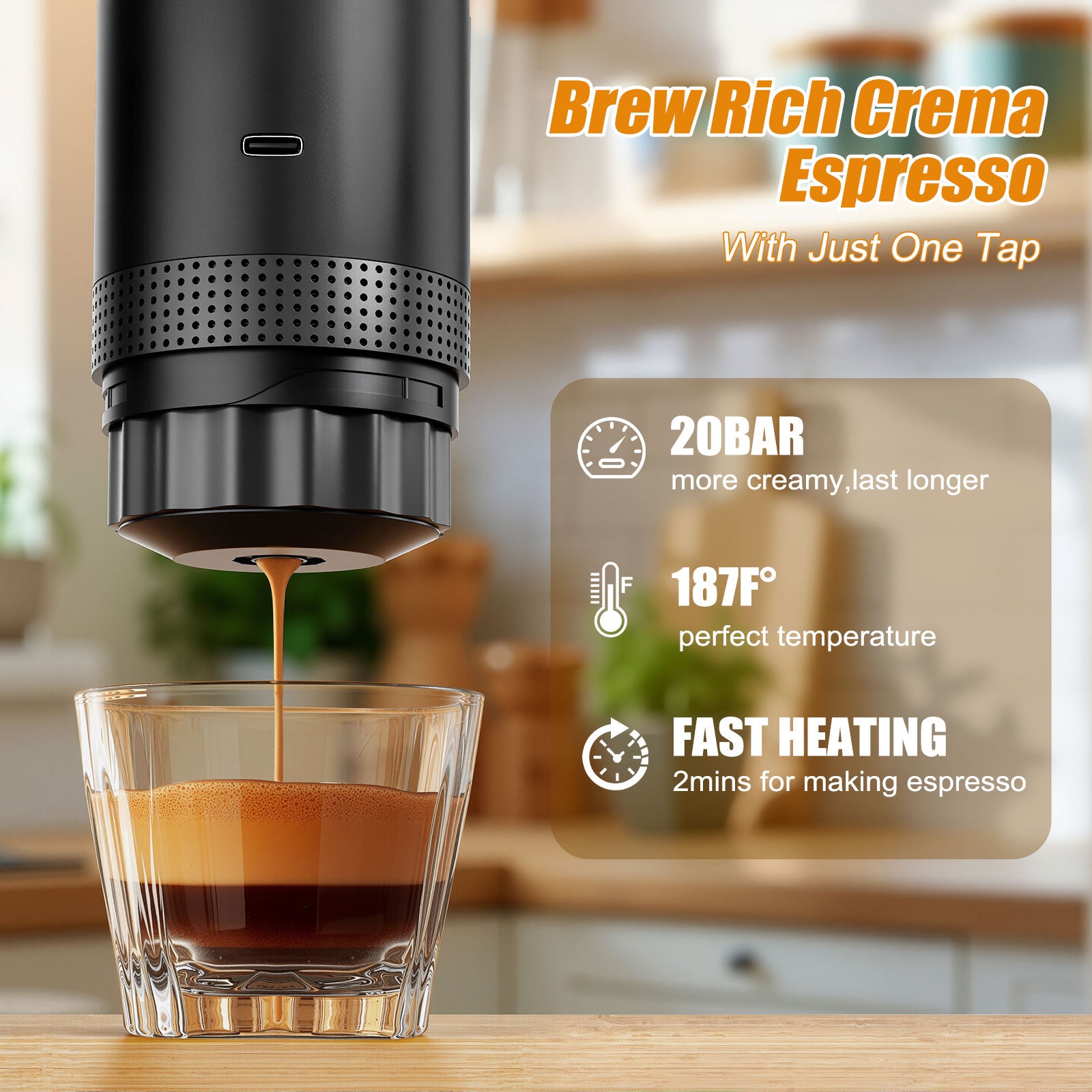 Veubew Mini Coffee Maker, Electric Espresso Machine, One Button Capsule Espresso Maker with Fast Self-Heating, Travel Coffee Machine for Home Office Camping