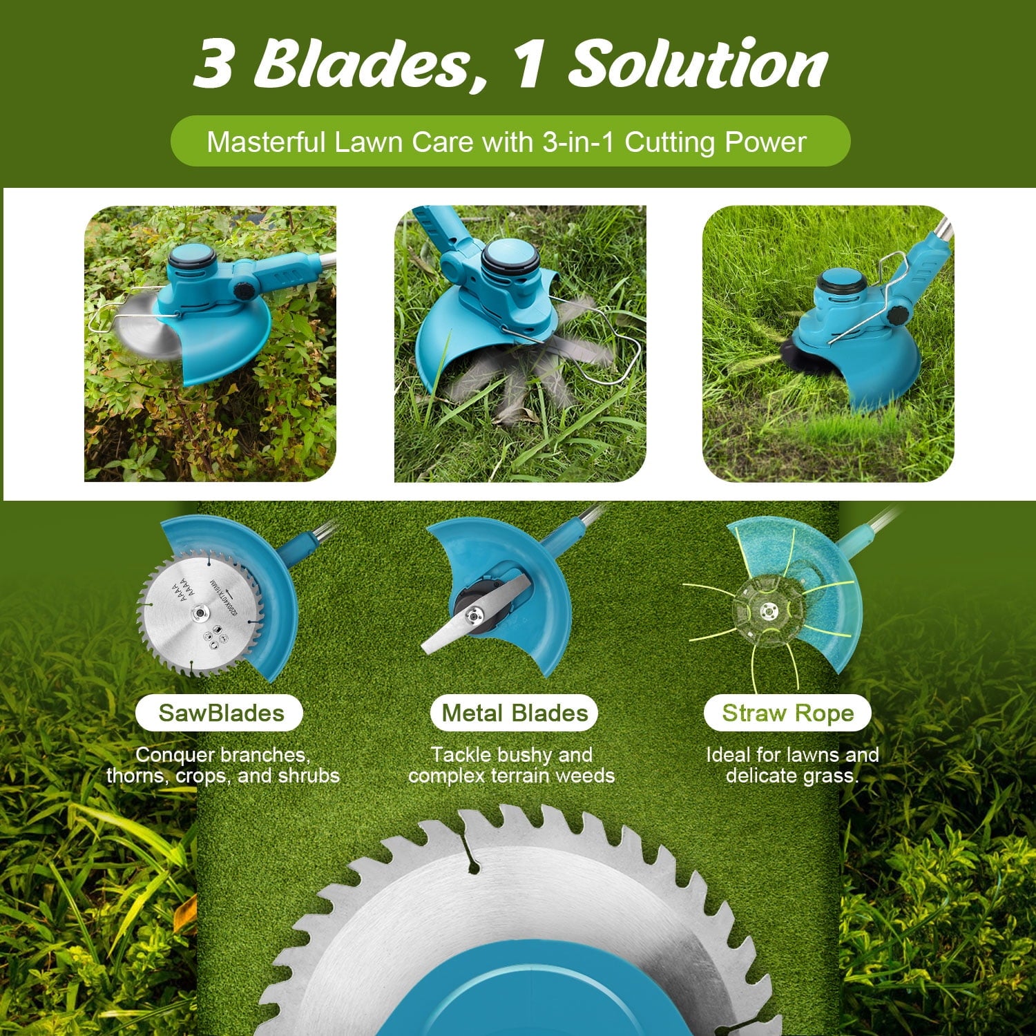 Grass Trimmer Cordless Electric String Trimmer & Edger, Tanbaby 3 in 1 Weed Wacker Kit with 3.0Ah Battery & Charger