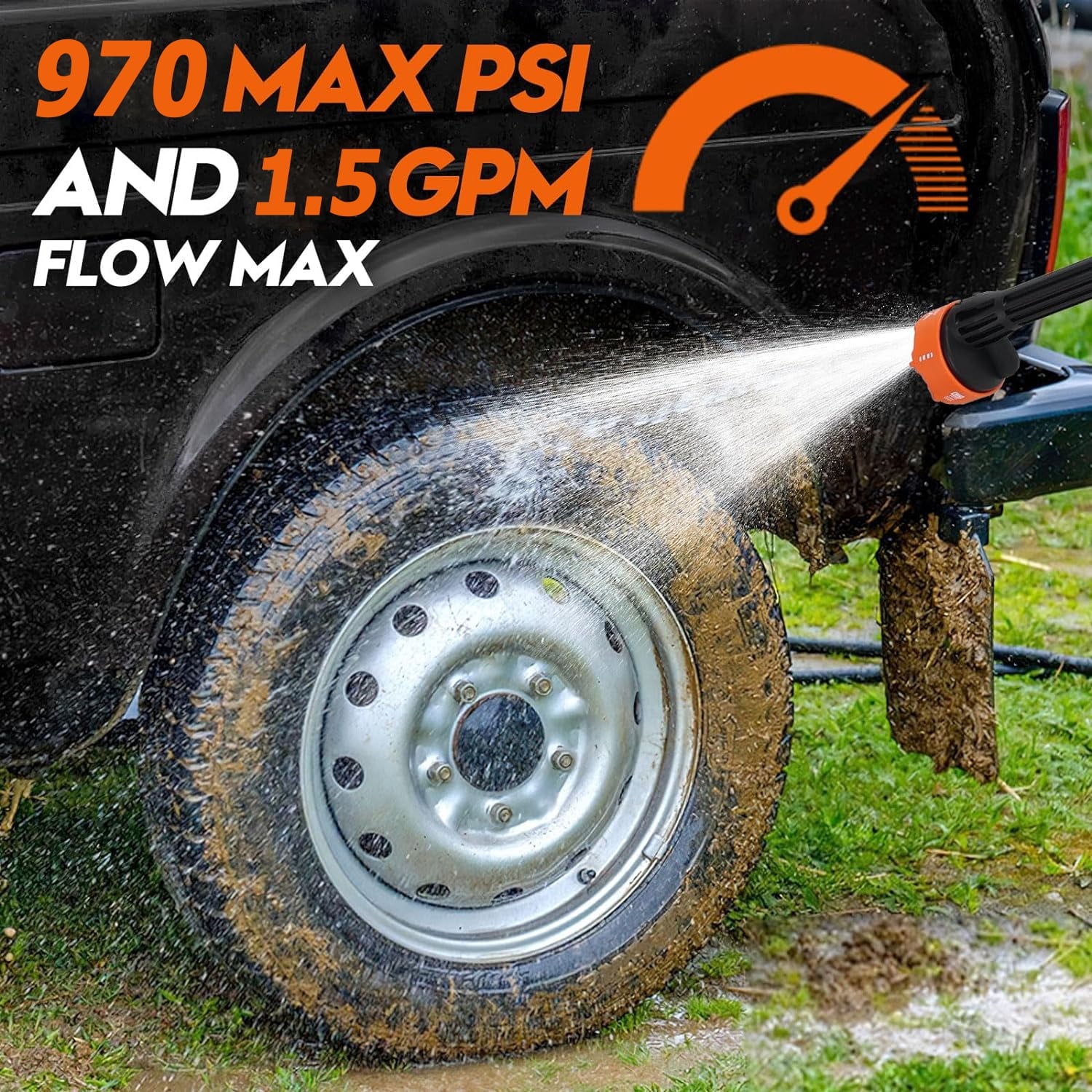 Tanbaby Cordless Pressure Washer, Portable Power Washer with 6-in-1 Adjustable Nozzle, 3.0Ah Battery and Charger for Floor Cleaning, Washing Cars, Watering Flowers