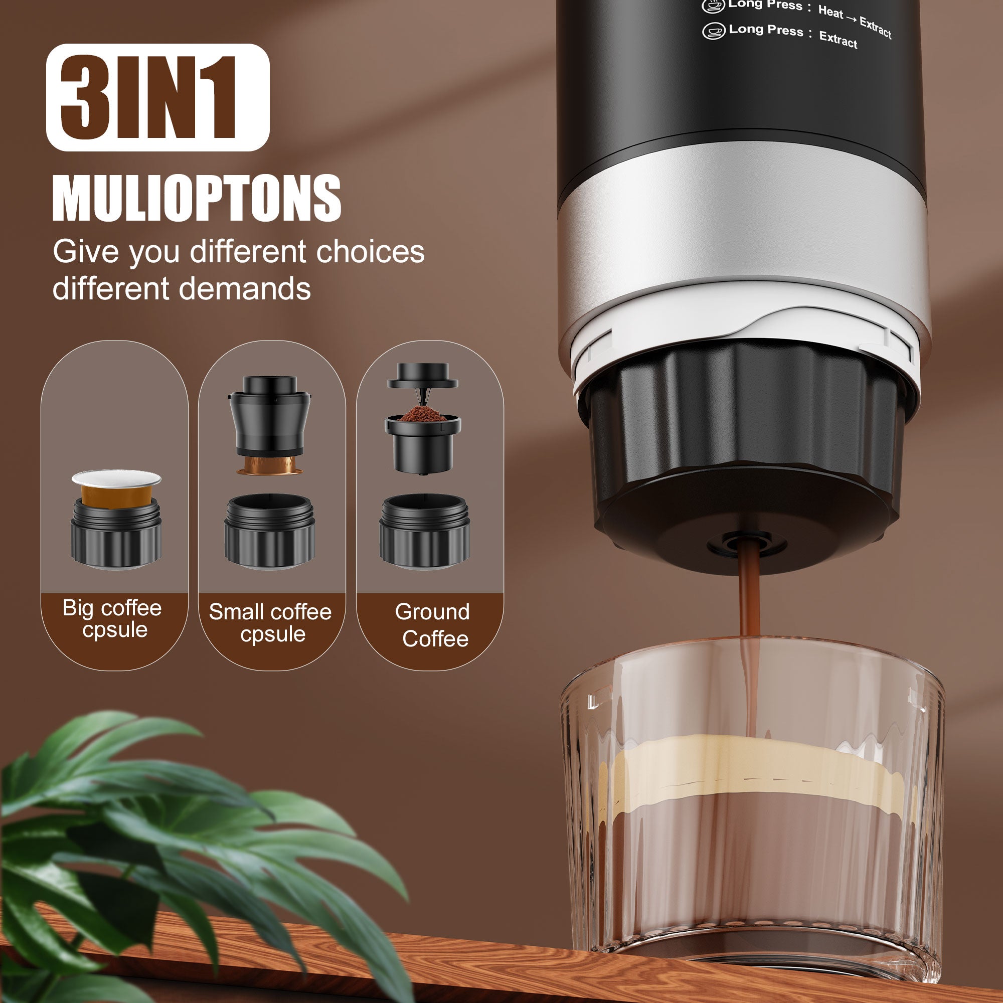 Portable Coffee Maker 3-in-1, Electric Espresso Machine with 7500mAh Battery, Compatible with Ground Coffee, NS & DG Capsules, USB-C Rechargeable Portable Espresso Maker for Travel