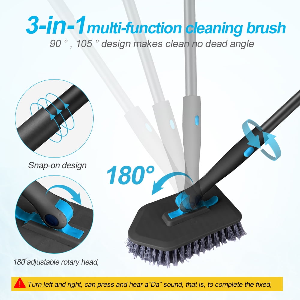 Amiluo Shower Cleaning Brush with 50.4'' Long Handle, Fixable Shower Scrubber for Cleaning, Adjustable Long Handled Scrub Brush for Shower/Bathroom（White)