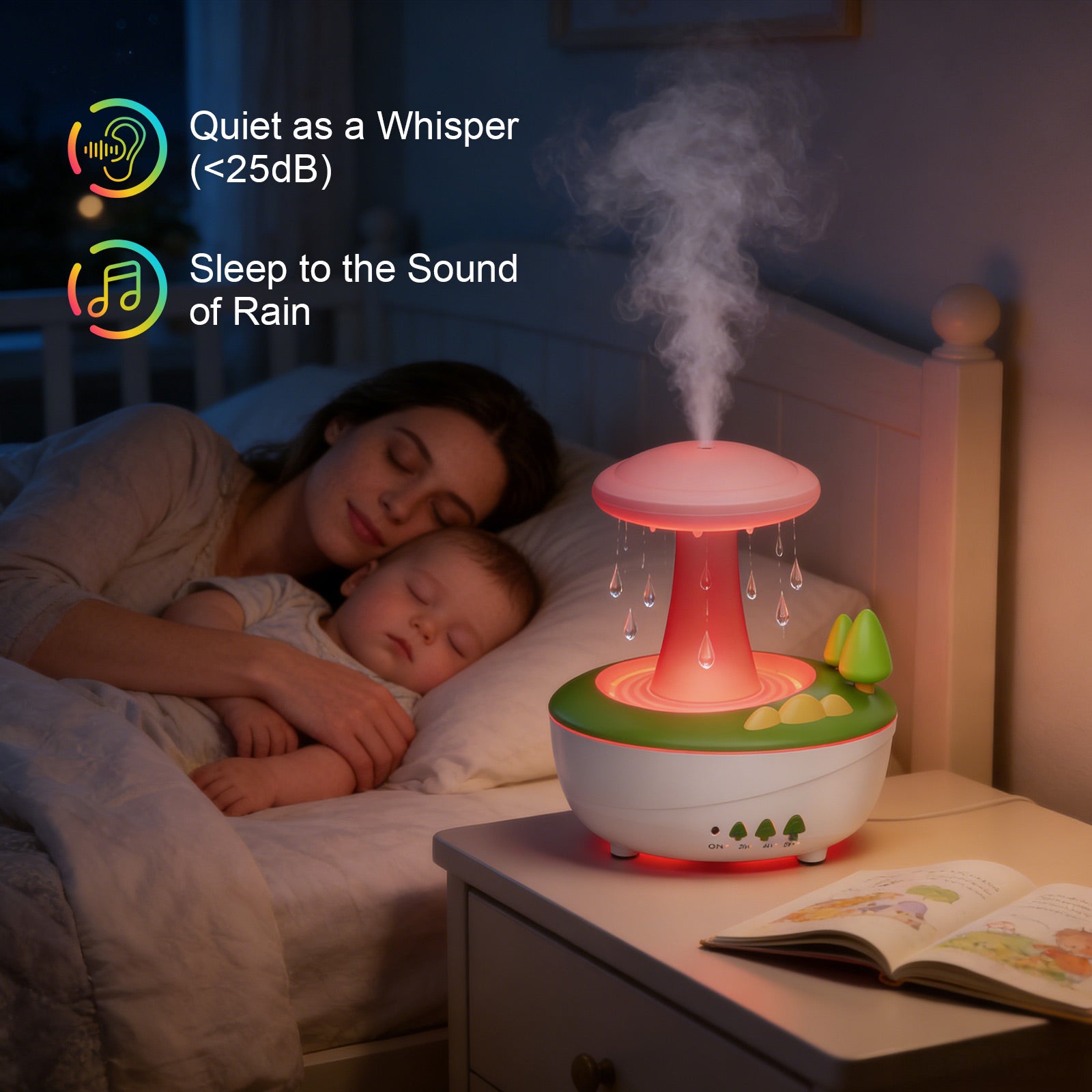 Fimilo Raindrop Aroma Diffuser 280ml with Soothing Mist & Water Droplet, Essential Oil Diffuser with 7-Color LED, Cool Mist Humidifier with White Noise for Home Office Bedroom Gift