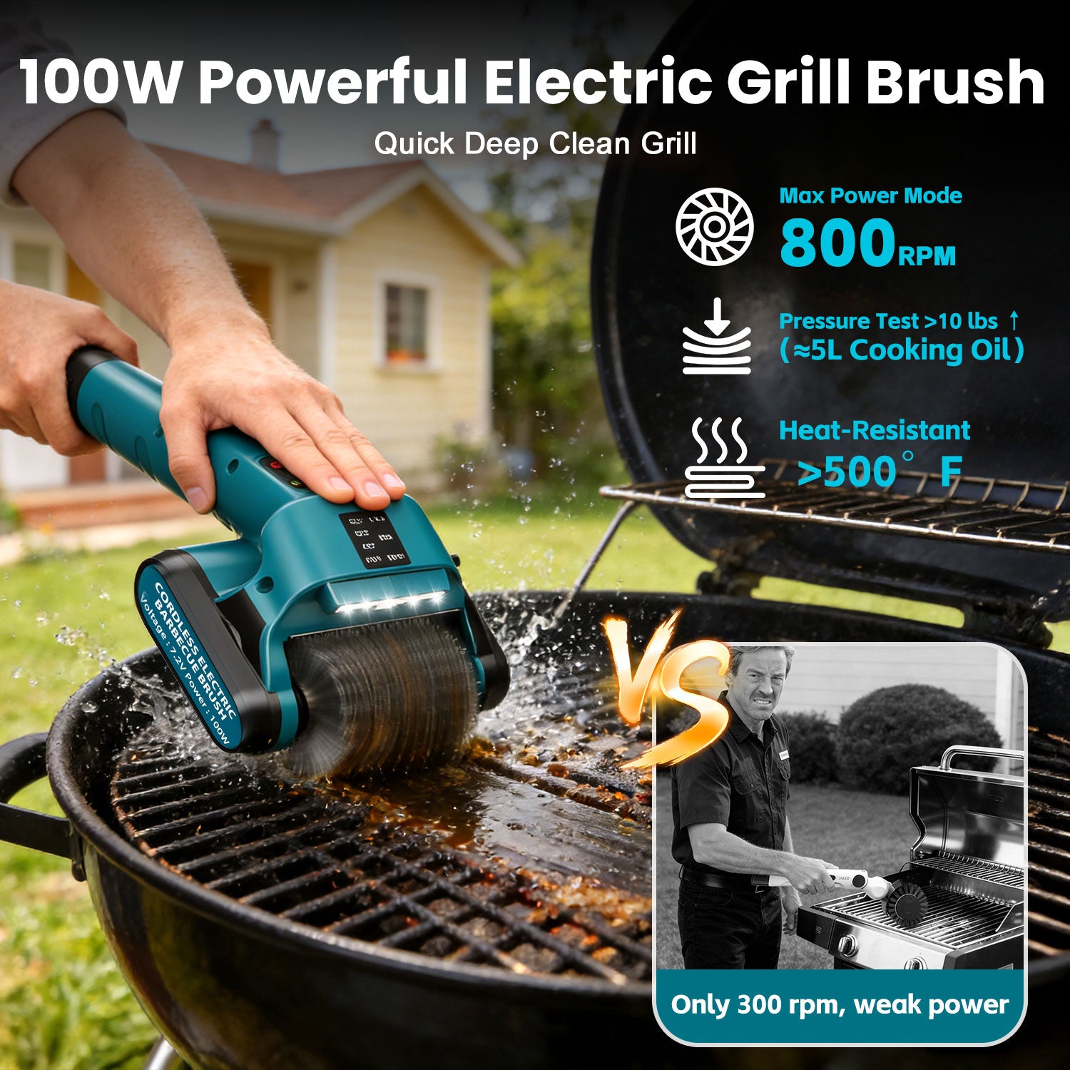 Yankucat Electric BBQ Grill Cleaning Brush, Cordless Grill Scrubber with LED Light & Brushless Motor, Cleaning Brush with Bristles, for Outdoor BBQ Grill Grate, Gifts for Men/Dad