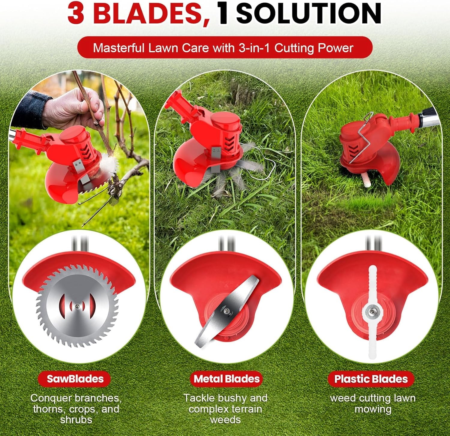 6 inch Cordless Weed Eaters, Electric Weed Trimmer Battery Powered Grass Wacker, 2000mAh 21V 3 in 1 Cordless String Trimmer/Edger Kit for Lawn Garden Trimming