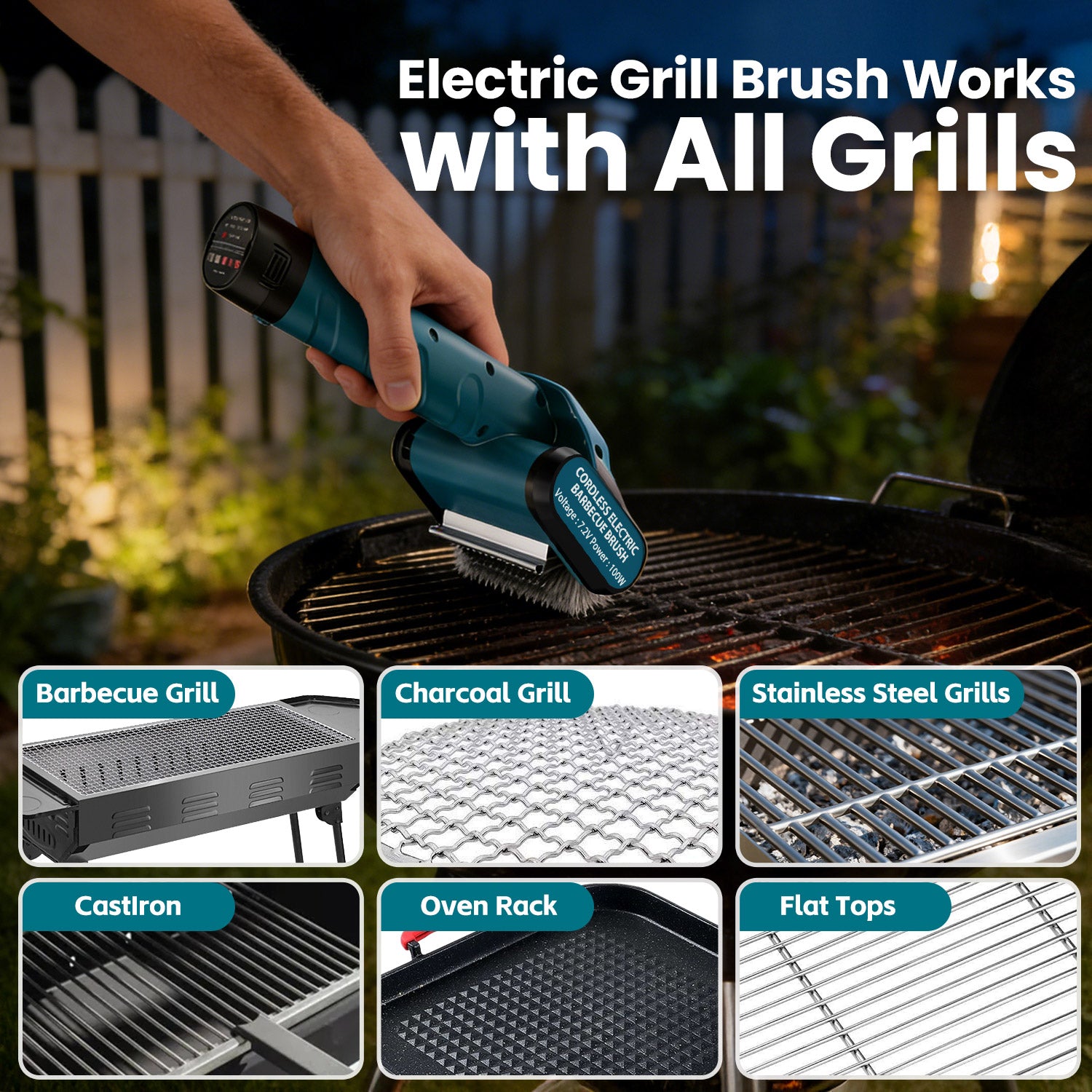 Yankucat Electric BBQ Grill Cleaning Brush, Cordless Grill Scrubber with LED Light & Brushless Motor, Cleaning Brush with Bristles, for Outdoor BBQ Grill Grate, Gifts for Men/Dad