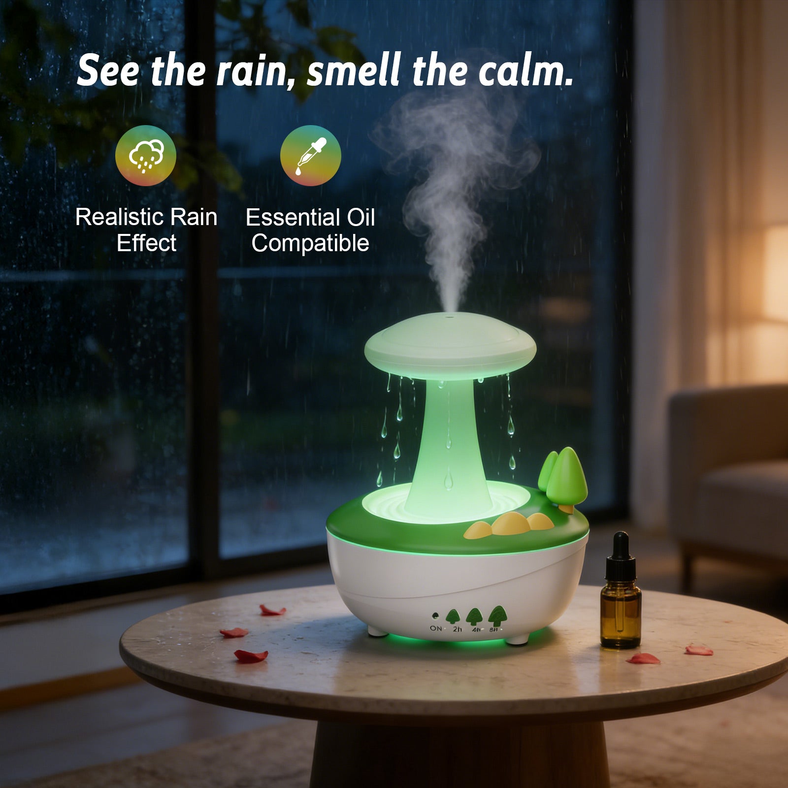 Fimilo Raindrop Aroma Diffuser 280ml with Soothing Mist & Water Droplet, Essential Oil Diffuser with 7-Color LED, Cool Mist Humidifier with White Noise for Home Office Bedroom Gift