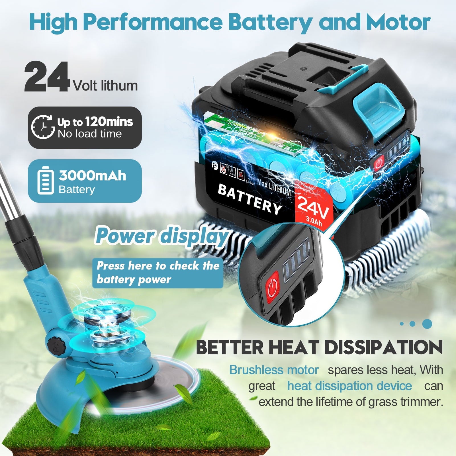 Grass Trimmer Cordless Electric String Trimmer & Edger, Tanbaby 3 in 1 Weed Wacker Kit with 3.0Ah Battery & Charger