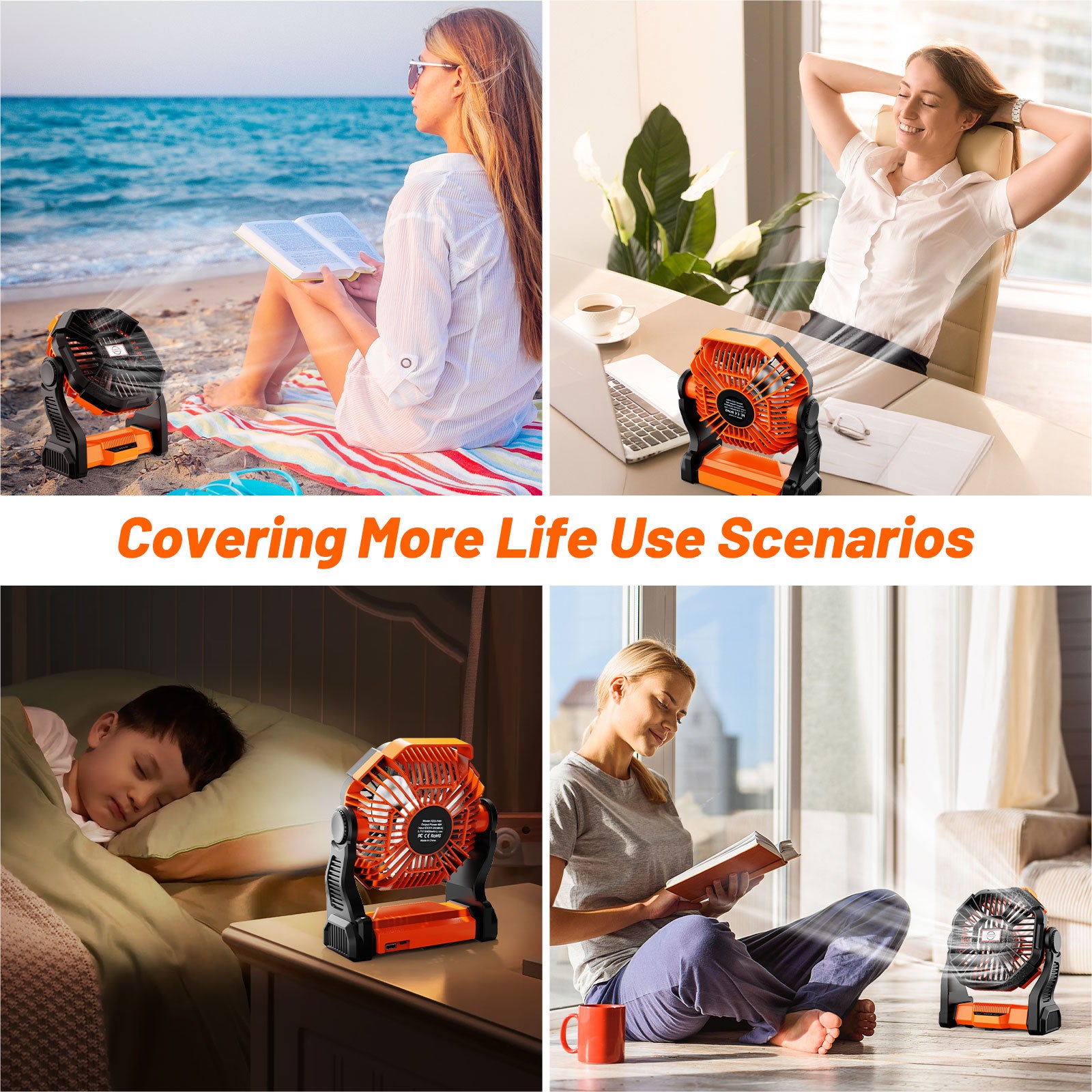 Fimilo Portable Fan Rechargeable Battery Powered Fan, Cordless Battery Operated Camping Fans with LED Light & Hook,USB Personal Fans Outdoor Camping