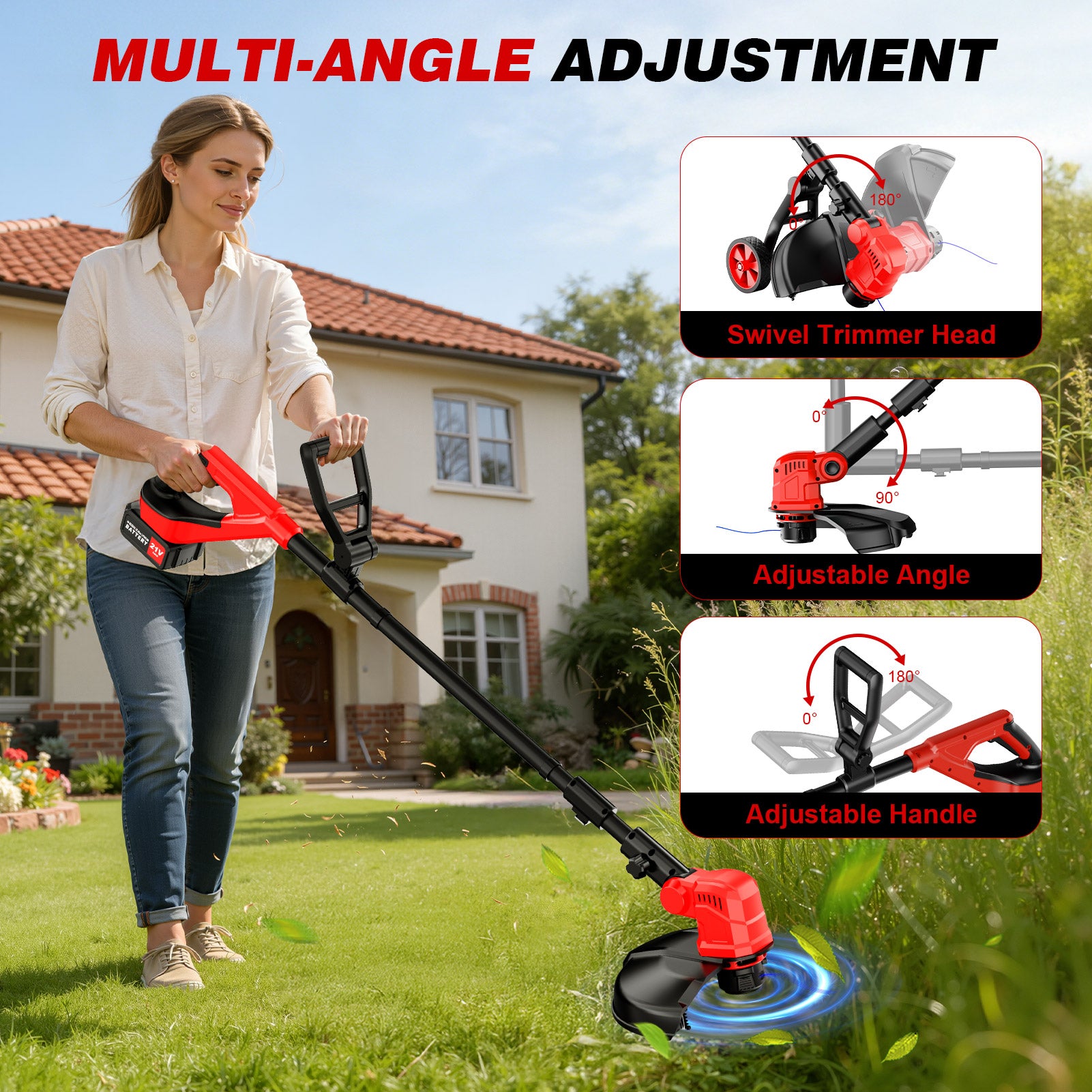 Tanbaby 12-inch Cordless String Trimmer with Wheels, Electric Grass Trimmer With 2 X 3.0ah Batteries, Edger Lawn Tool Grass Cutter With 8pcs Line, Lawn Mover For Yard, Garden