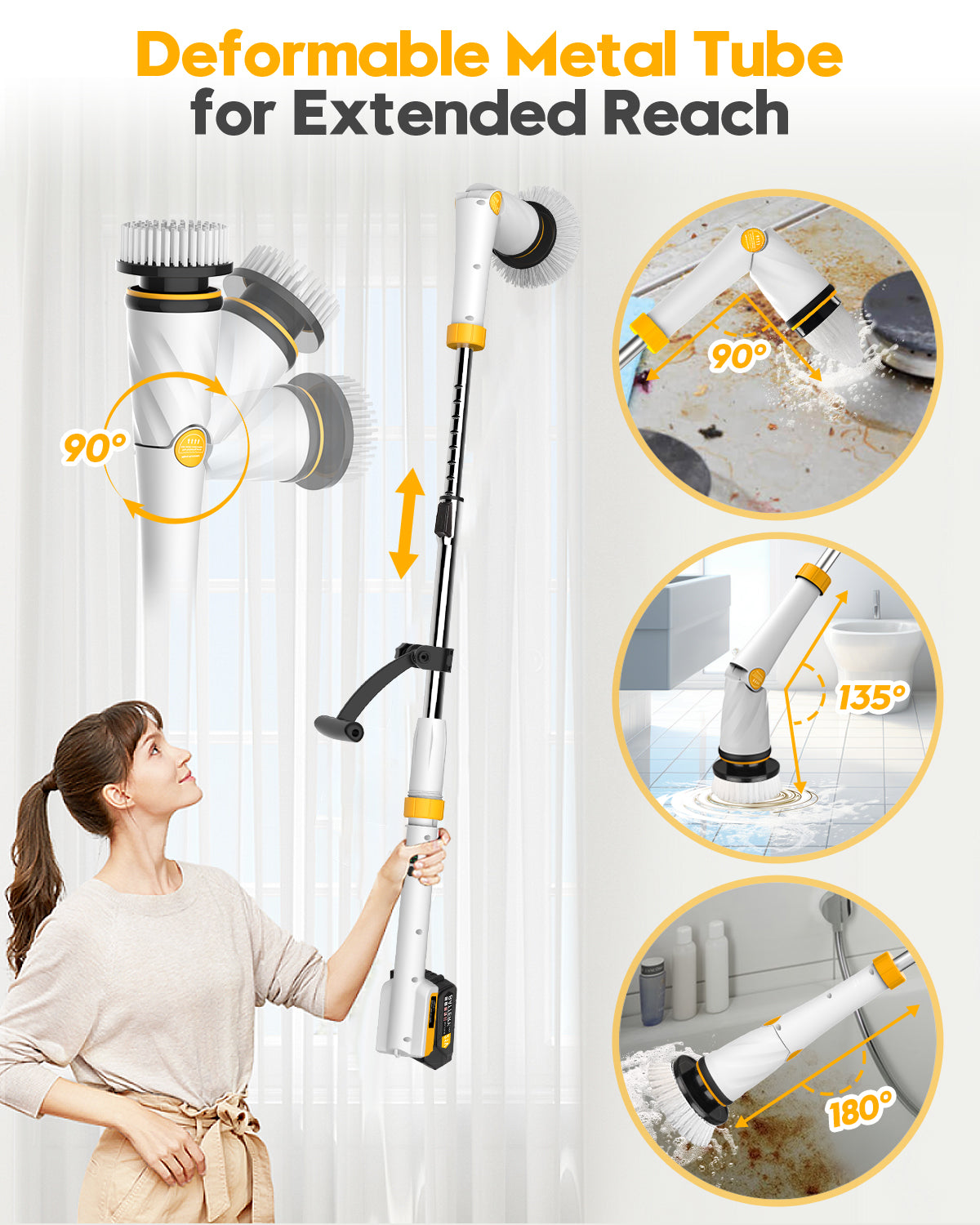 1500RPM Electric Spin Scrubber with Two Batteries, 6000mAh Cordless Shower Scrubber with 8 Cleaning Brush,3 Speeds Display& 50inch Retractable Handle,IPX7 Waterproof Power Scrubbers for Deep Cleaning