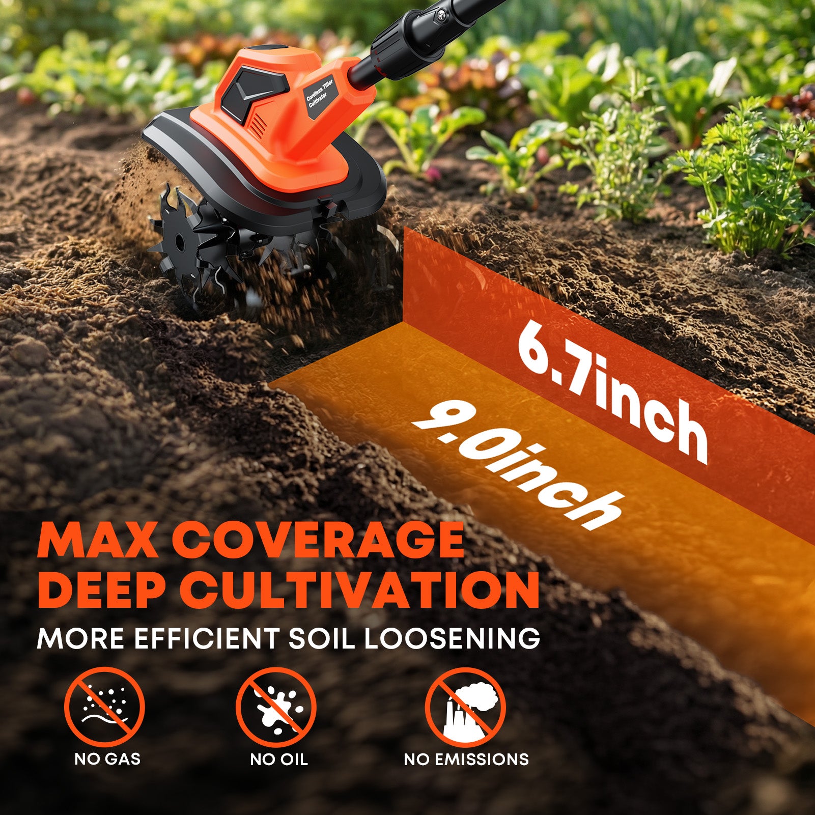 Tanbaby Cordless Electric Tiller, 360RPM Garden Tiller Cultivator, Battery Powered Rototiller with 2 * 4.0Ah Batteries, 9" Width, 6.7" Depth for Weeding, Gardening & Soil Cultivation