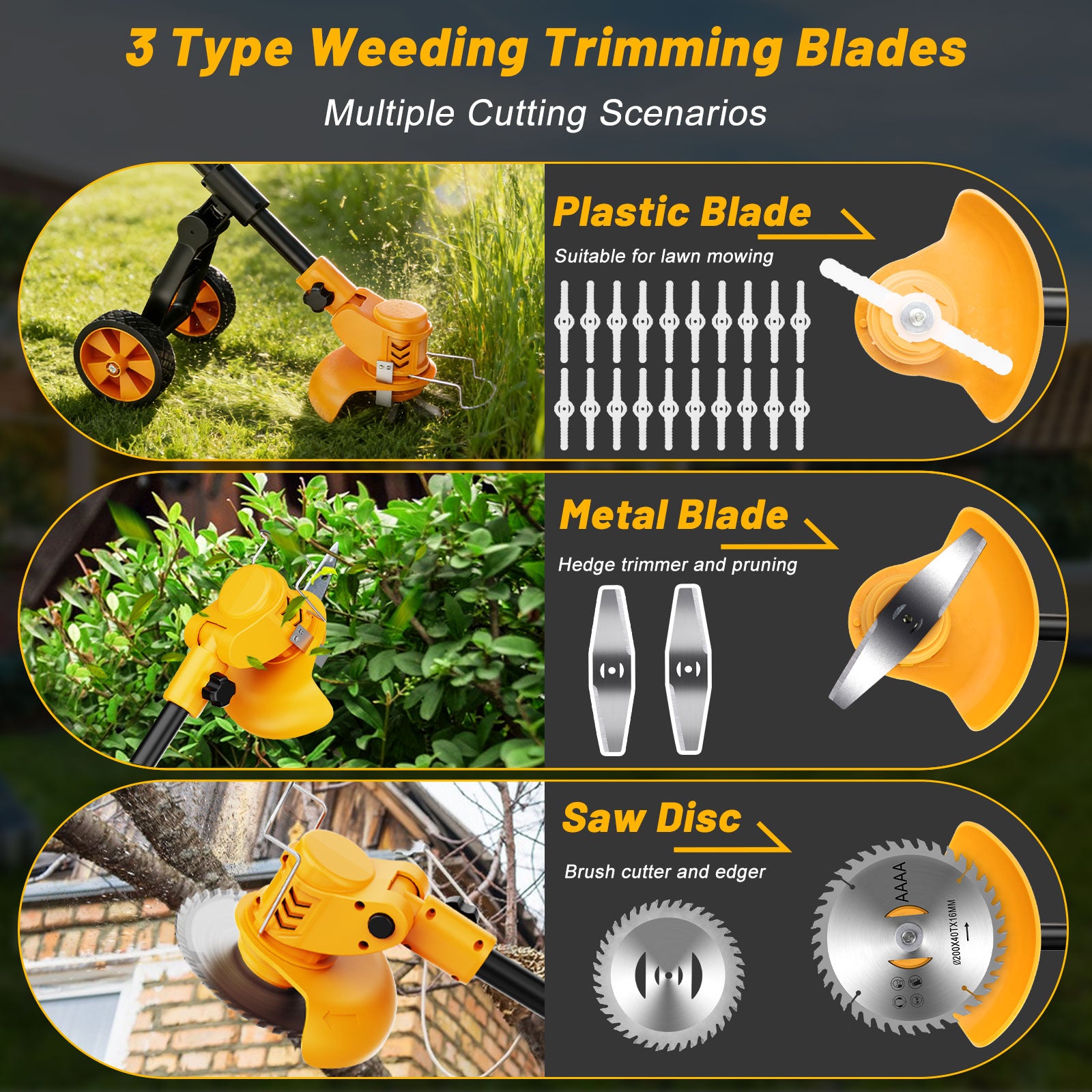 Lemolifys 6-inch Weed Eaters with Wheels & 3 Blades, 21V Battery String Trimmer for Lawn Yard Garden