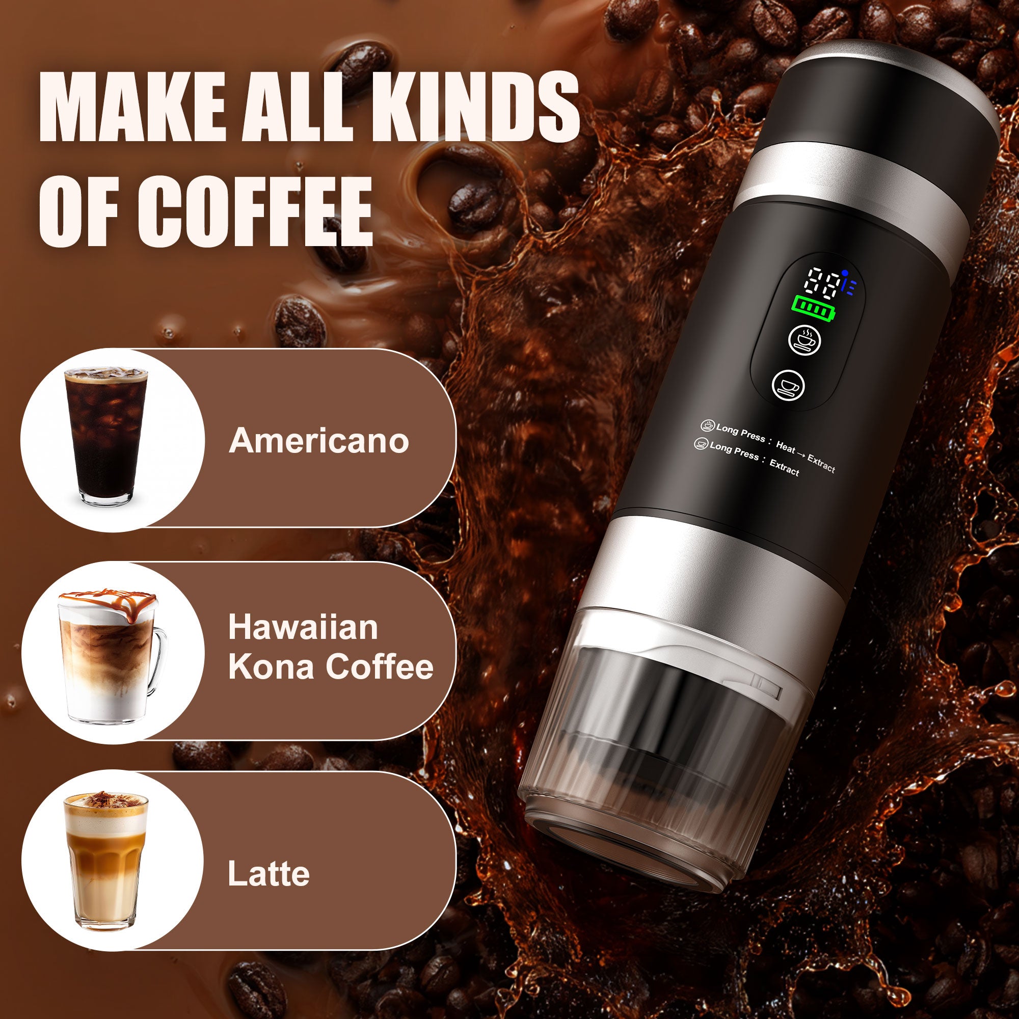 Portable Coffee Maker 3-in-1, Electric Espresso Machine with 7500mAh Battery, Compatible with Ground Coffee, NS & DG Capsules, USB-C Rechargeable Portable Espresso Maker for Travel
