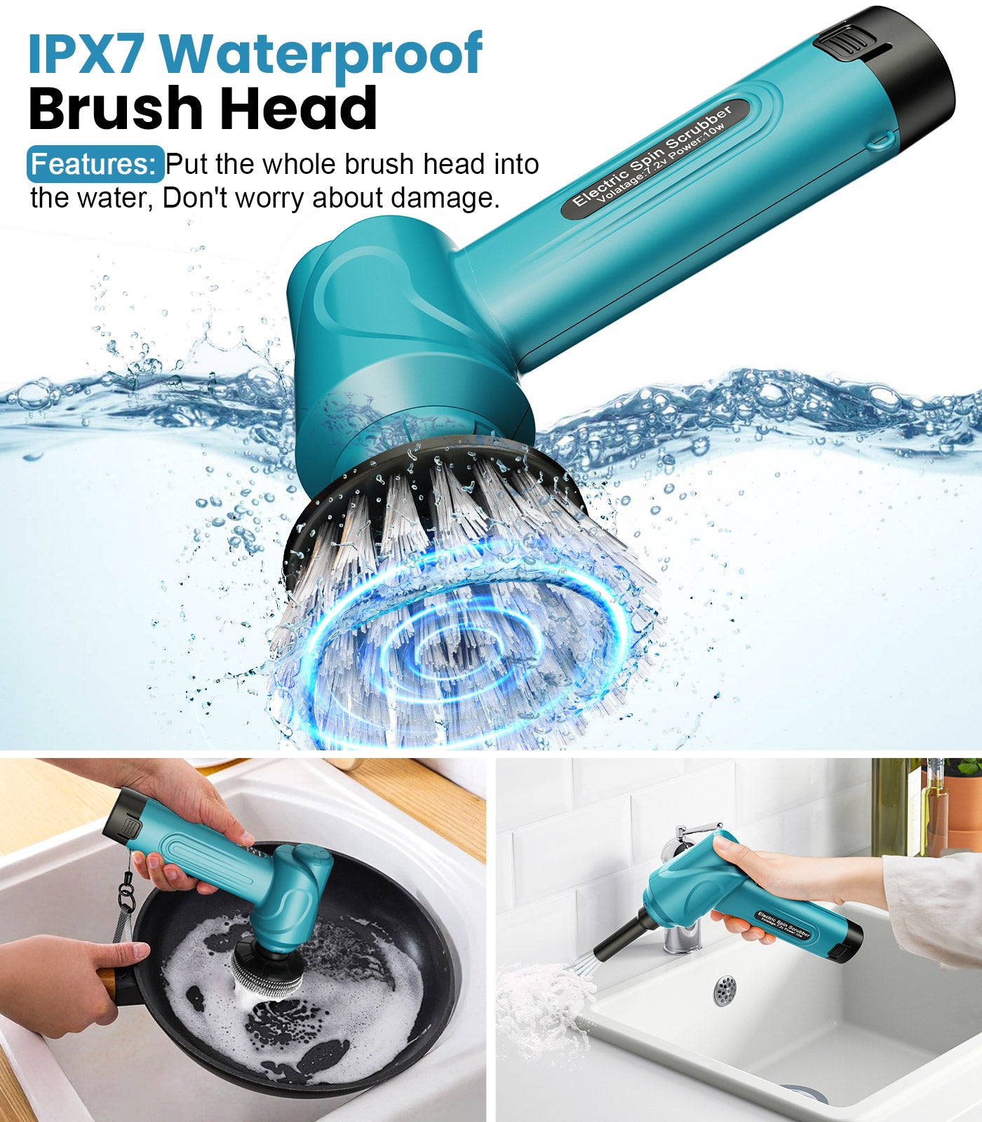 Amiluo Electric Spin Scrubber, 5000 mAh Cordless Handheld Cleaning Brush, 3 Speeds Power Scrubber with 5 Replaceable Heads & Display for Bathroom/Shower/Sink/Tub
