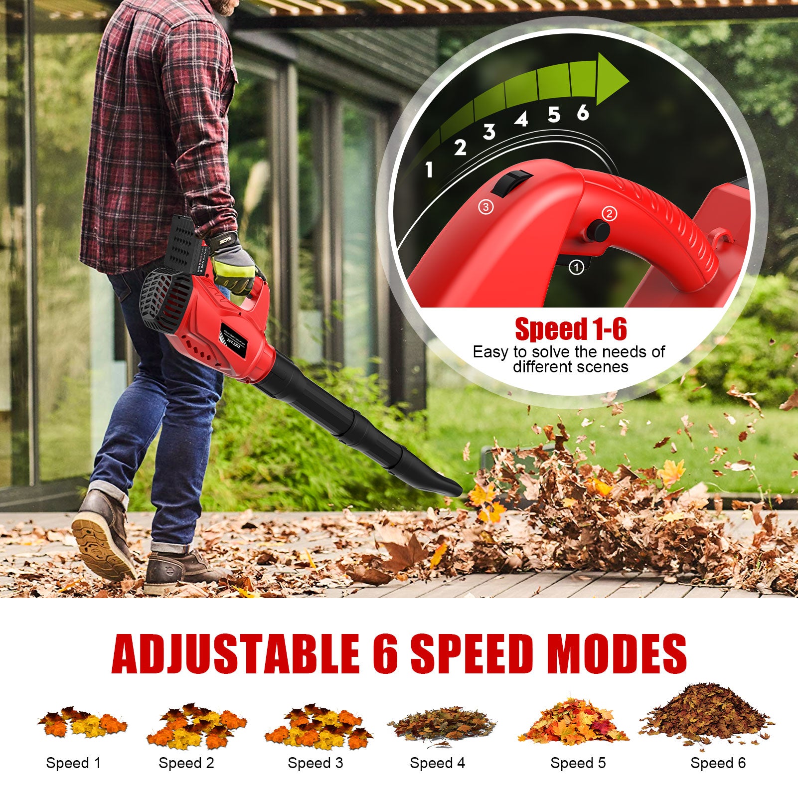 Cordless Leaf Blower with 6000mAh Battery and Charger, Tanbaby 21V 180MPH 320CFM Electric Leaf Blowers with 2 Section Tubes 6-Speed Dial Control for Fall Leaf, Lawn/Garden Care, Snow, Debris, Dust
