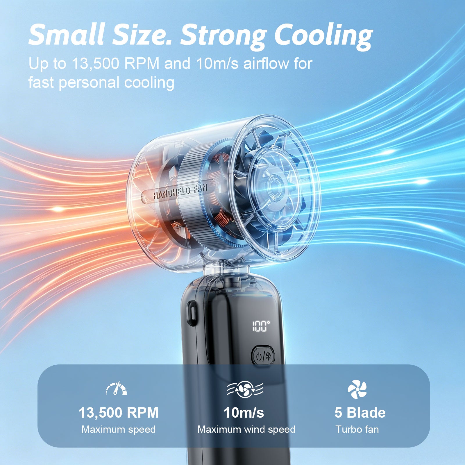 Fimilo Handheld Fan,100 Speed Portable Turbo Fan, Foldable Desktop Fan,5000mAh, USB Rechargeable, Personal Fan for Home, Office, Travel & Outdoor Beach