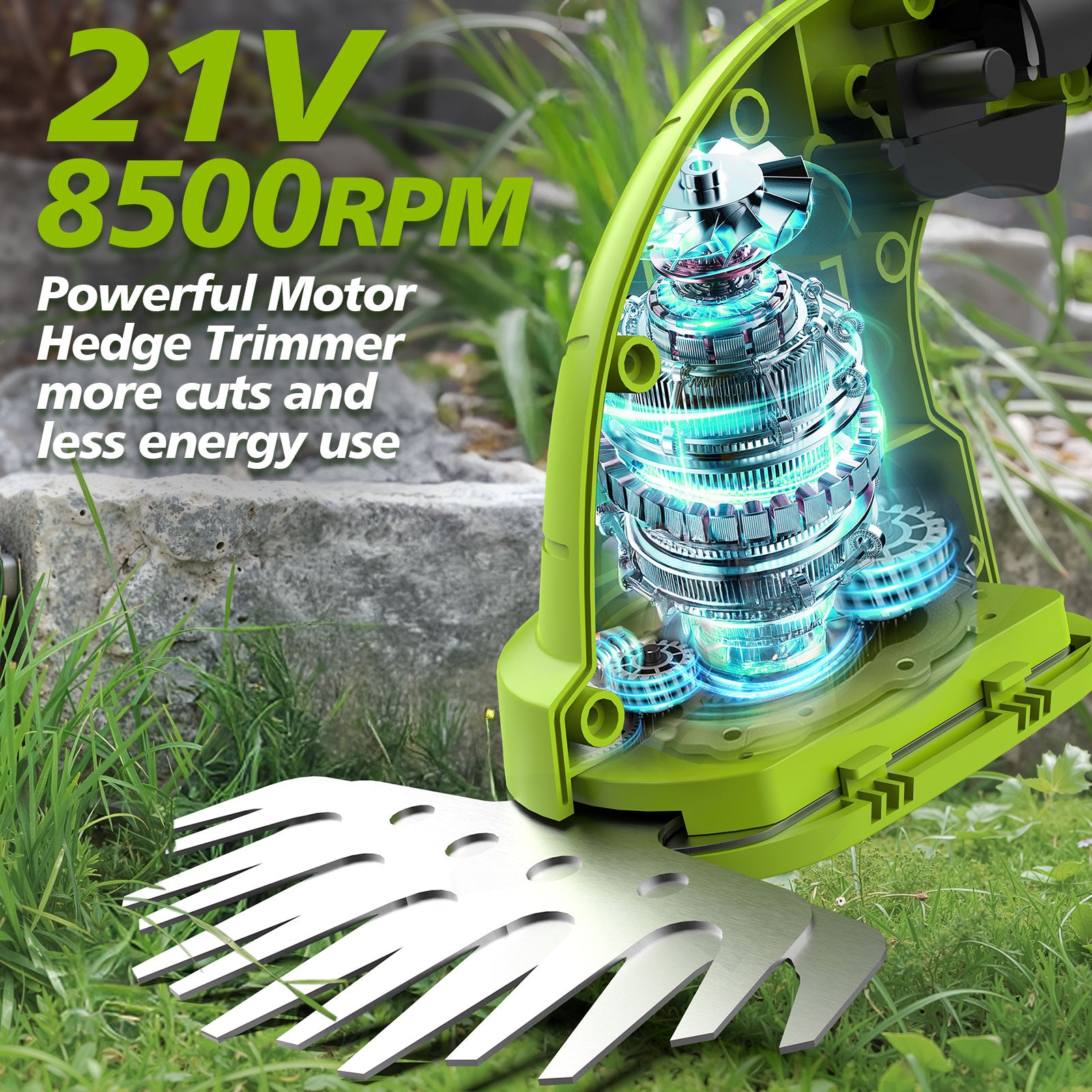 Fovendi Hedge Trimmer Cordlesss,2-in-1 Handheld Grass Shears,21V Electric Shrub Cutter with 2 Rechargeable Battery for Garden, Lawn, Yard