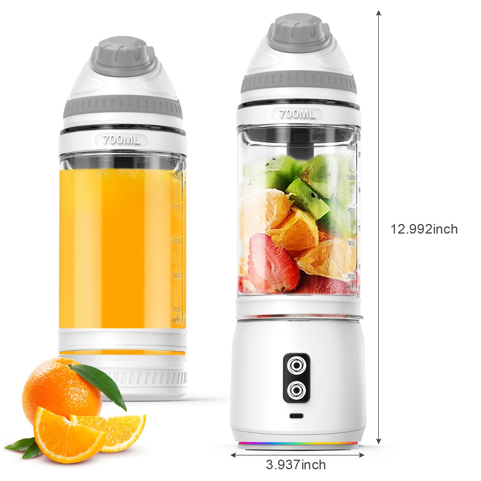 Portable Blender,Veubew Personal Blender 240 Watt for Shakes and Smoothies with 6 Metal Blades, 24 oz Mini Blender Cup with Travel Lid and USB Rechargeable for Office, Gym, Kitchen (Gray)