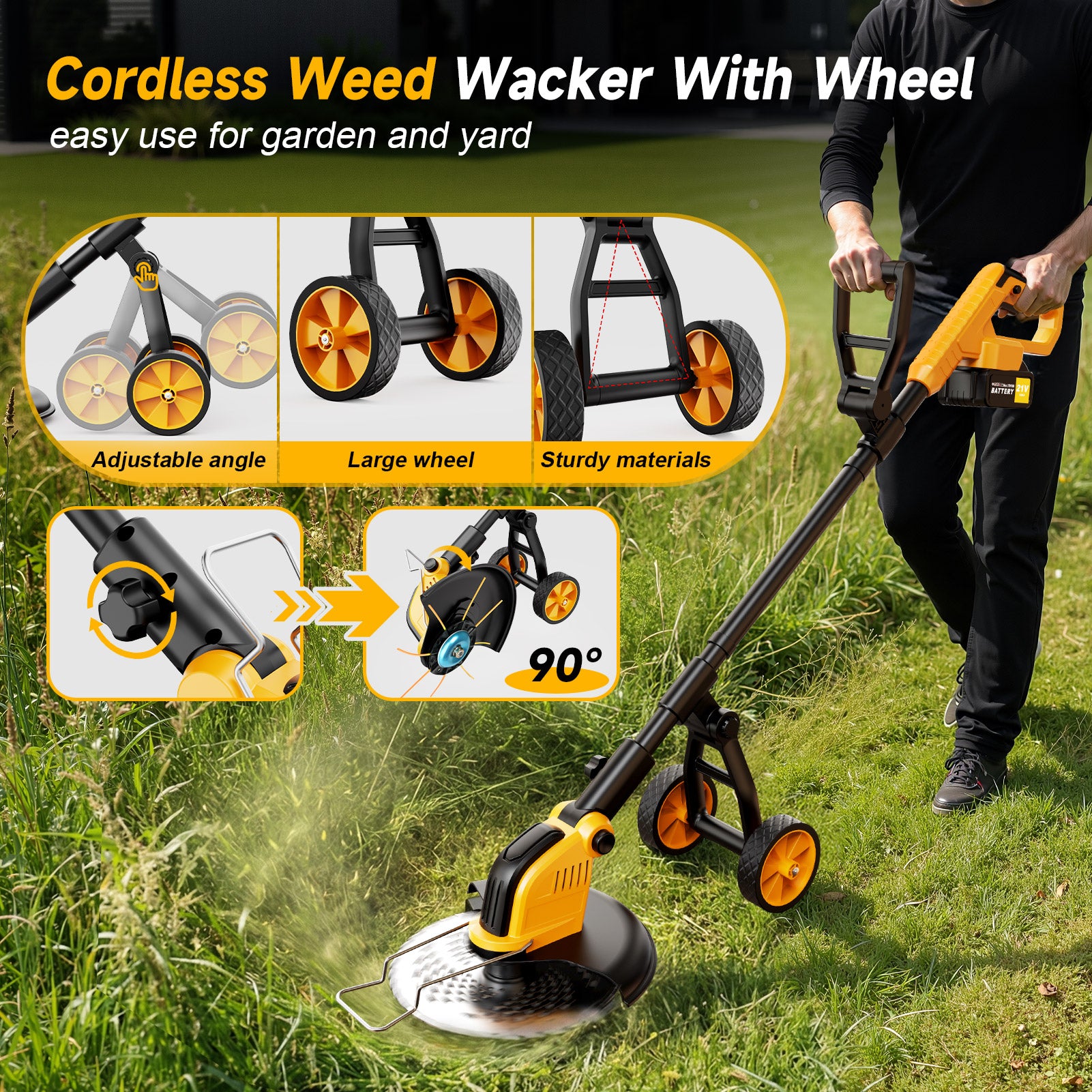 Lemolifys 12-inch Brushless Weed Eaters with Wheels & 5 Blades, 21V Battery String Trimmer for Lawn Yard Garden