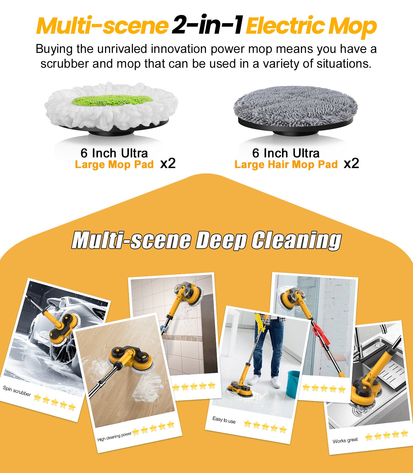 Amiluo Cordless Electric Mop, with LED Headlight & Water Sprayer, Dual-Motor Powerful Spin Mop with 300ML Water Tank, Self-Propelled, Effortless Clean & Waxing