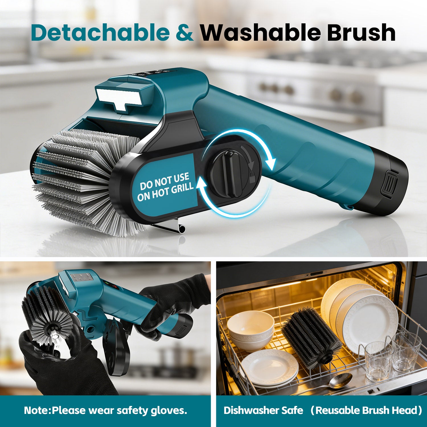 Yankucat Electric BBQ Grill Cleaning Brush, Cordless Grill Scrubber with LED Light & Brushless Motor, Cleaning Brush with Bristles, for Outdoor BBQ Grill Grate, Gifts for Men/Dad