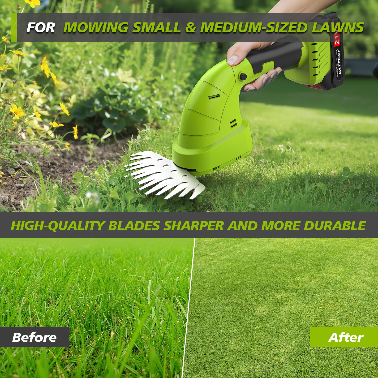 Fovendi Hedge Trimmer Cordlesss,2-in-1 Handheld Grass Shears,21V Electric Shrub Cutter with 2 Rechargeable Battery for Garden, Lawn, Yard