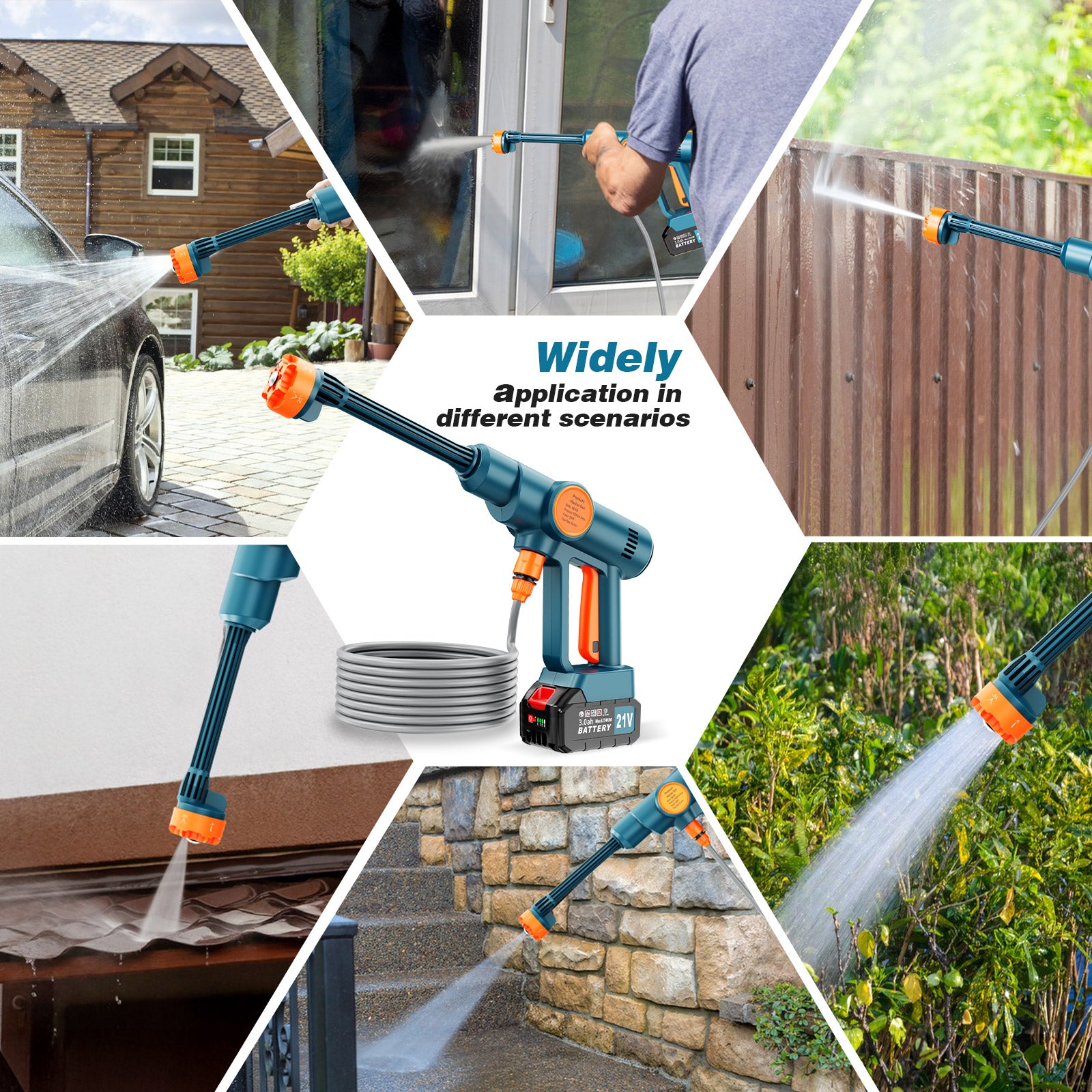 Lemolifys 21V Battery Cordless Pressure Washer with 6-in-1 Nozzle for Car, Patio