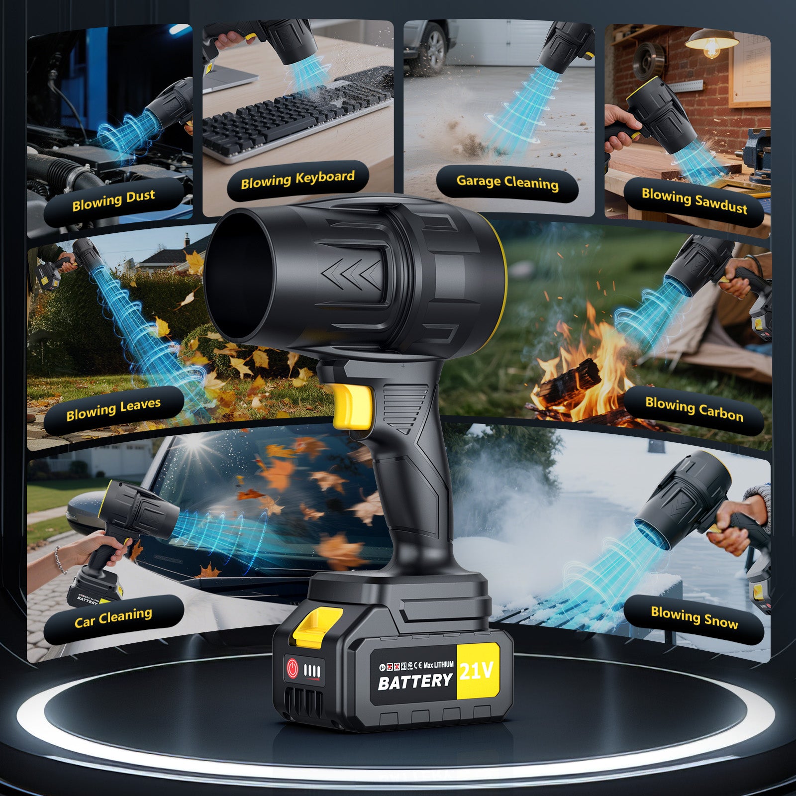 Leaf Blower Cordless with 2 Battery and Charger, 580CFM Handheld Electric Cordless Leaf Blowers, 21V 3.0Ah Battery Powered Leaves Blowers for Lawn Care, Patio, Car, Dust, Snow Blowing