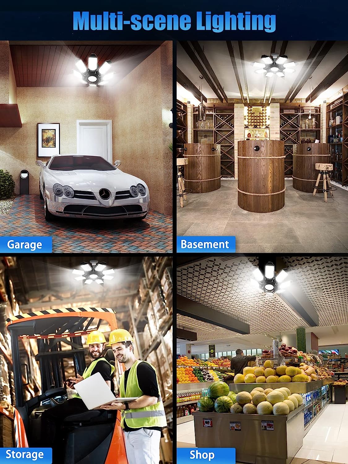 250W 25000LM 8+1 Adjustable Panels LED Garage Lights (2 Pack)