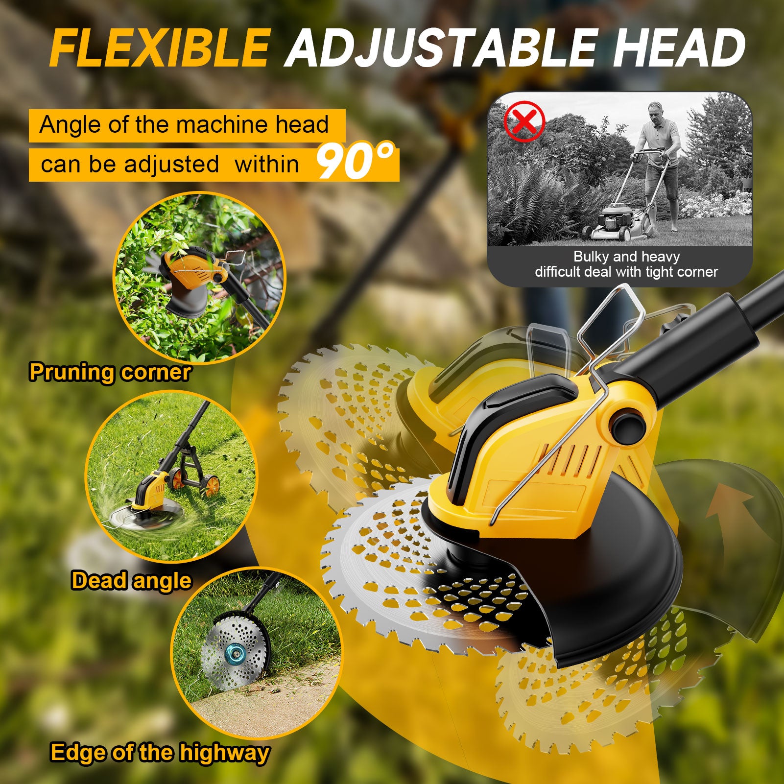 Lemolifys 12-inch Brushless Weed Eaters with Wheels & 5 Blades, 21V Battery String Trimmer for Lawn Yard Garden