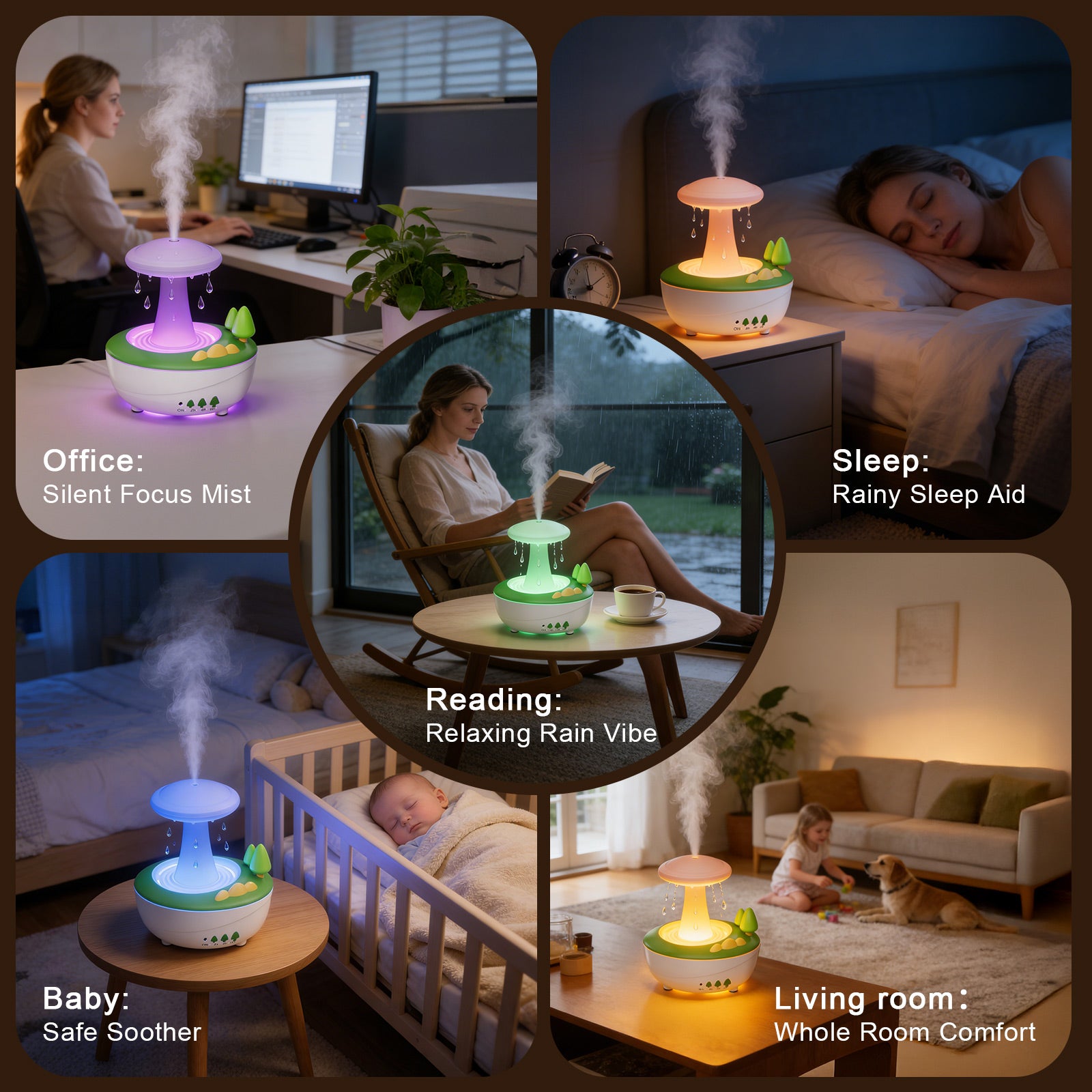 Fimilo Raindrop Aroma Diffuser 280ml with Soothing Mist & Water Droplet, Essential Oil Diffuser with 7-Color LED, Cool Mist Humidifier with White Noise for Home Office Bedroom Gift