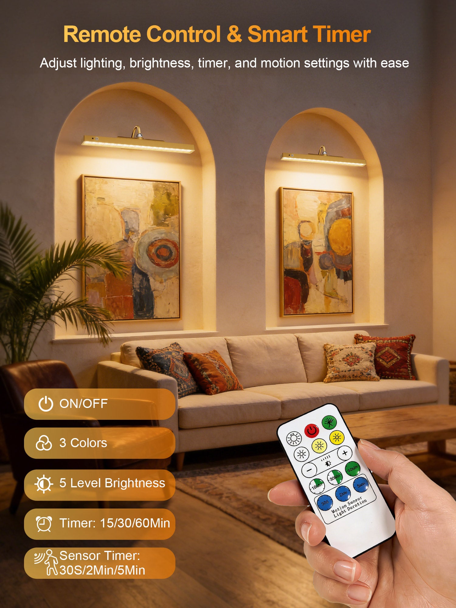 annovus Dimmable Cordless Picture Light with Controller and Timer, Rechargeable 5000mAh Battery Wall Sconce for Wall Pictures, Gallery Artwork, Paintings, Portraits, Dartboards