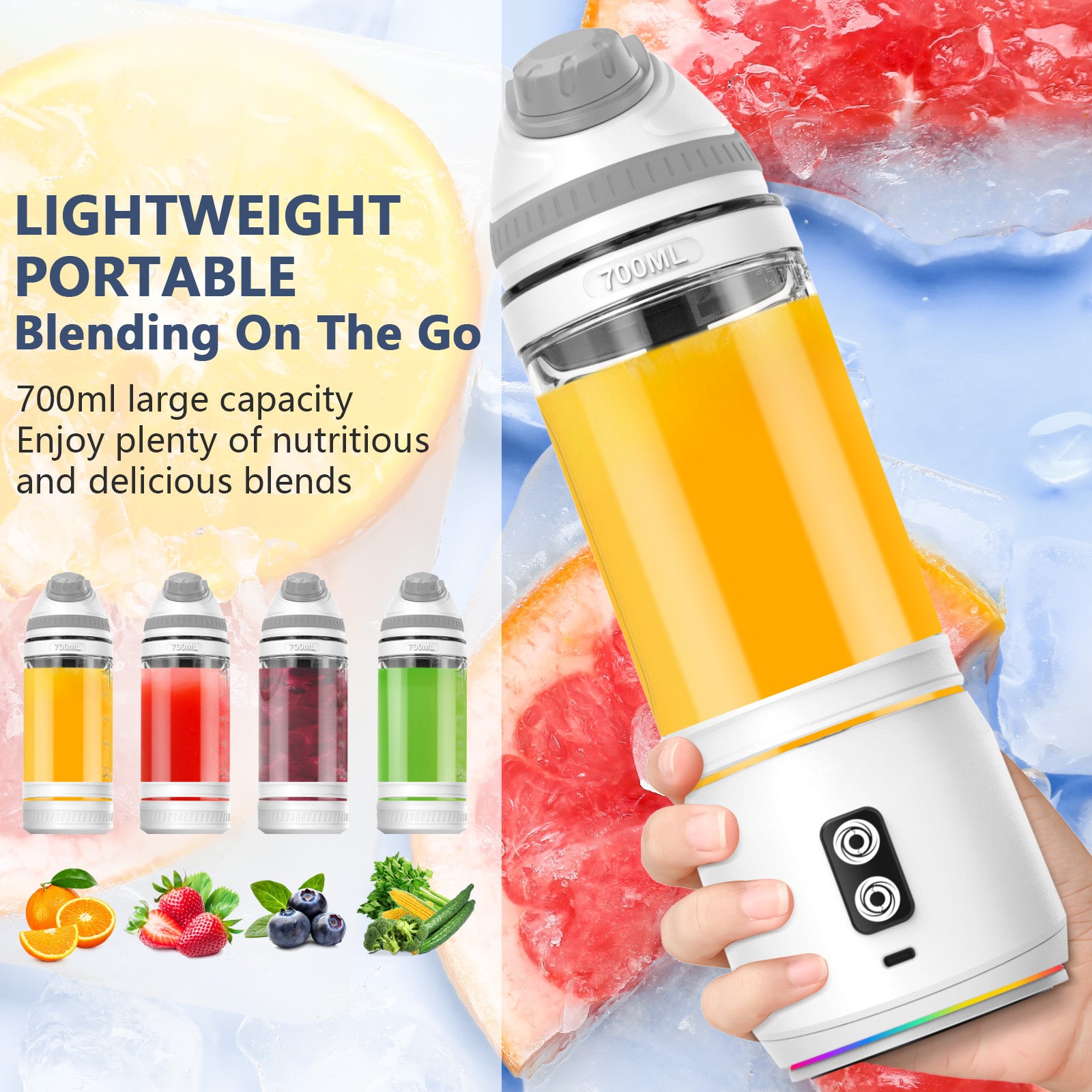 Portable Blender,Veubew Personal Blender 240 Watt for Shakes and Smoothies with 6 Metal Blades, 24 oz Mini Blender Cup with Travel Lid and USB Rechargeable for Office, Gym, Kitchen (Gray)
